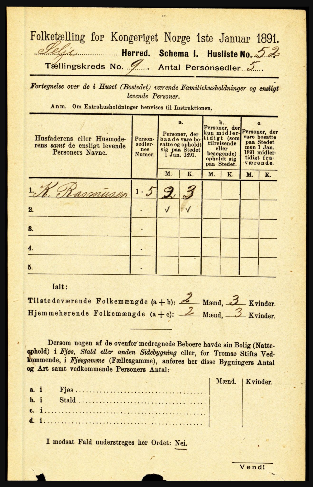 RA, 1891 census for 1441 Selje, 1891, p. 2699