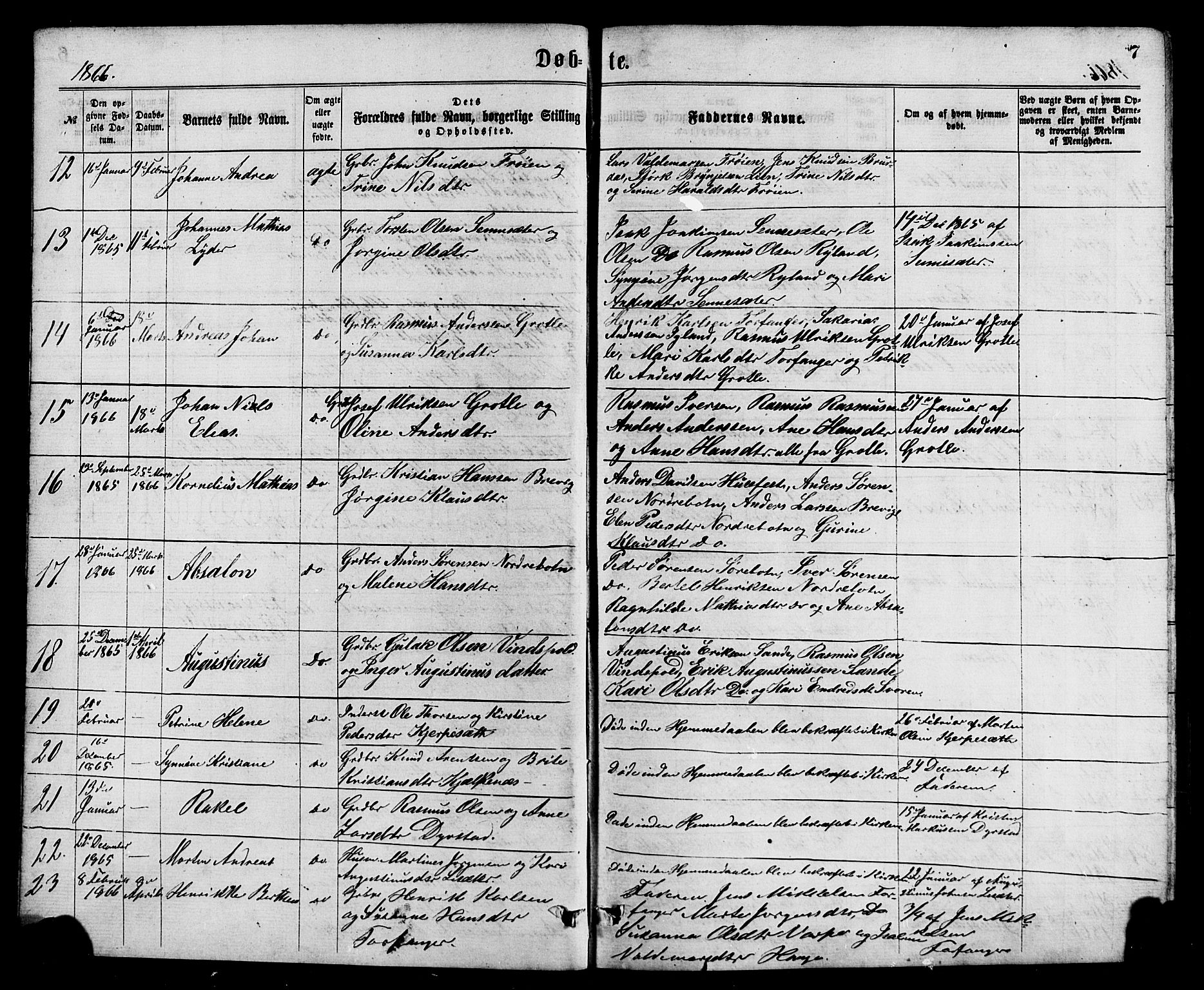 Bremanger sokneprestembete, SAB/A-82201/H/Hab/Haba/L0002: Parish register (copy) no. A 2, 1866-1889, p. 7