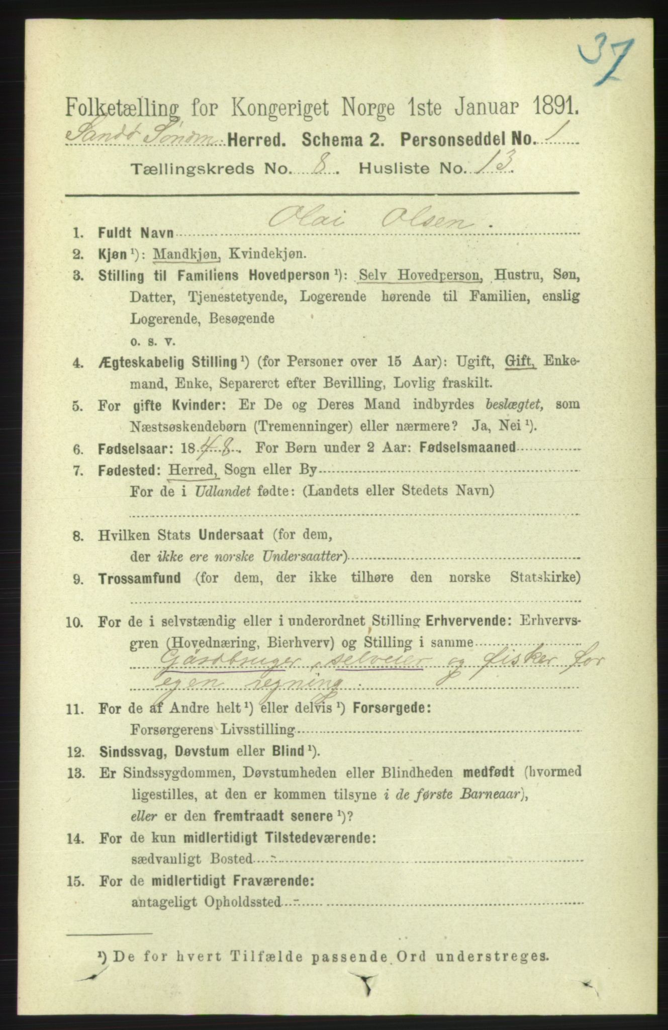 RA, 1891 census for 1514 Sande, 1891, p. 1432