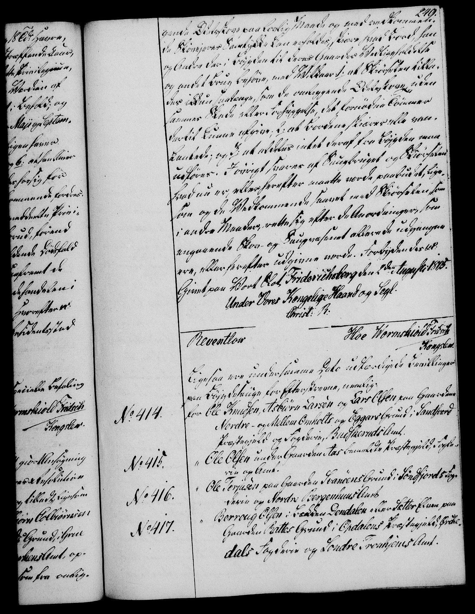 Rentekammeret, Kammerkanselliet, AV/RA-EA-3111/G/Gg/Gga/L0018: Norsk ekspedisjonsprotokoll med register (merket RK 53.18), 1804-1806, p. 249