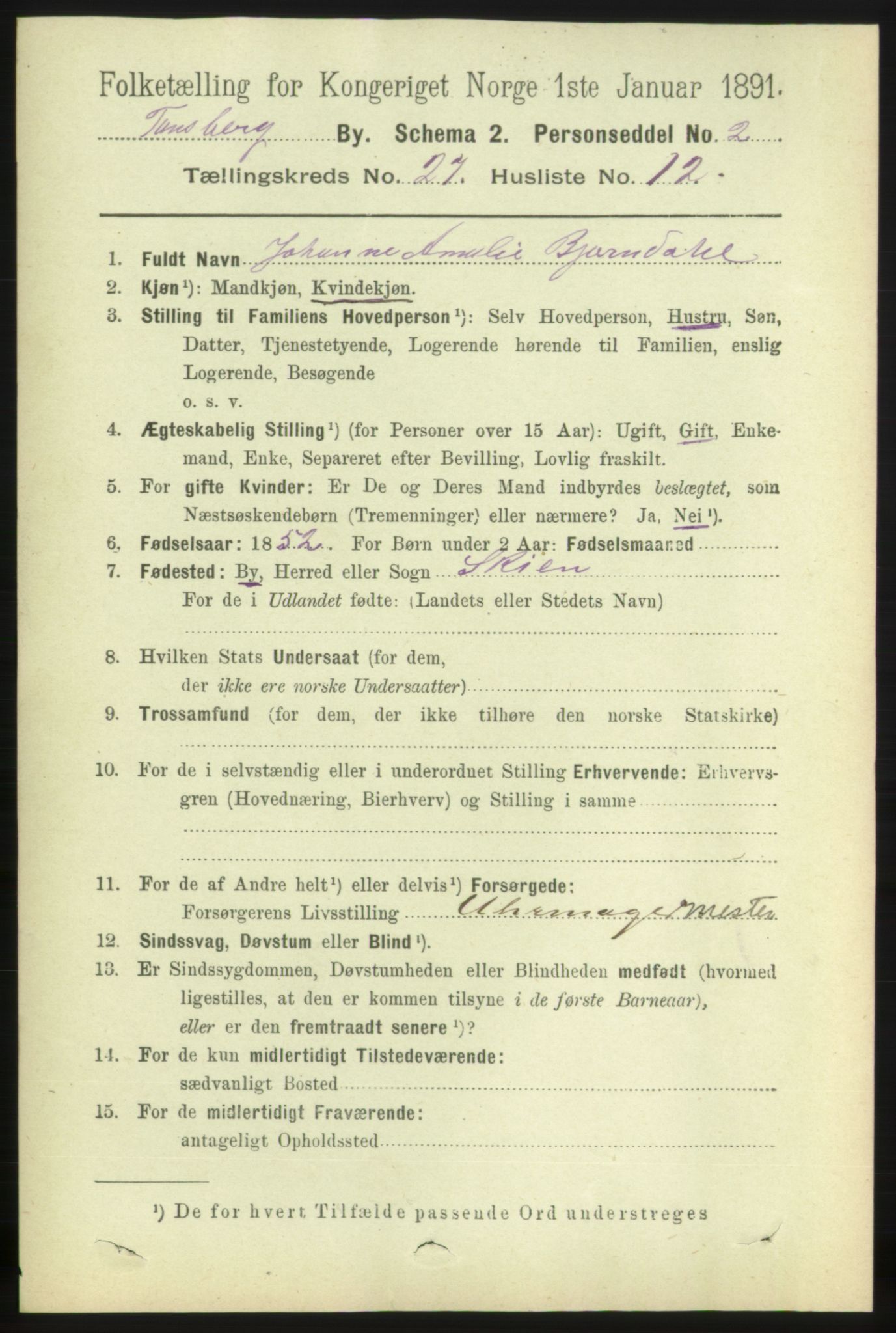 RA, 1891 census for 0705 Tønsberg, 1891, p. 6903