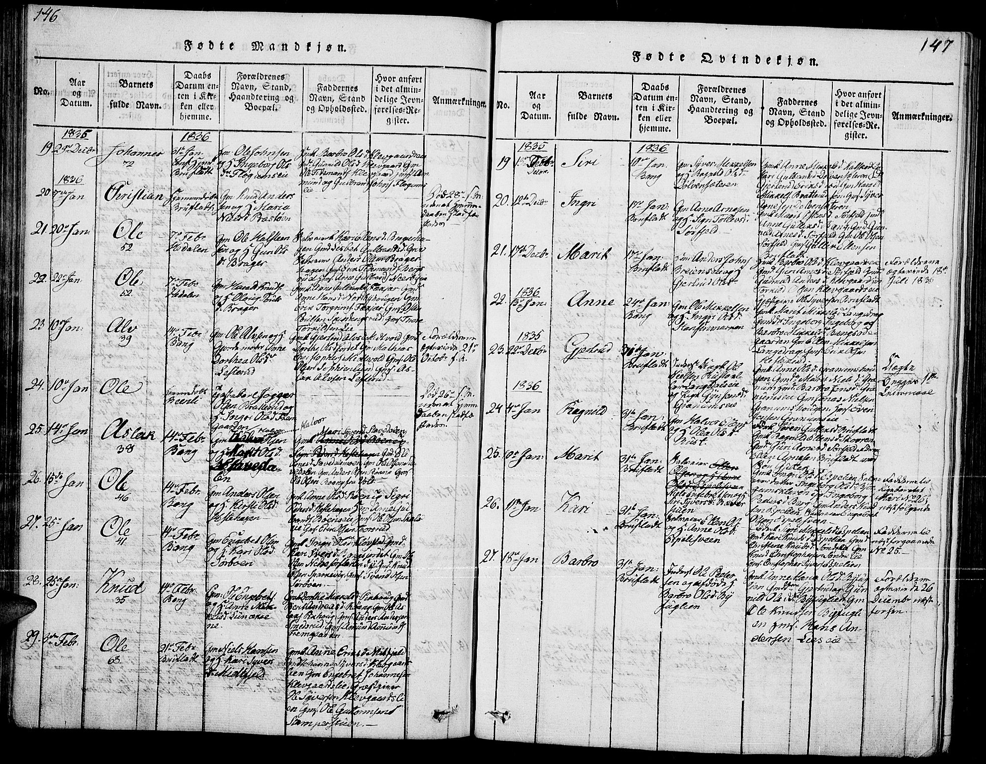 Sør-Aurdal prestekontor, AV/SAH-PREST-128/H/Ha/Hab/L0002: Parish register (copy) no. 2, 1826-1840, p. 146-147