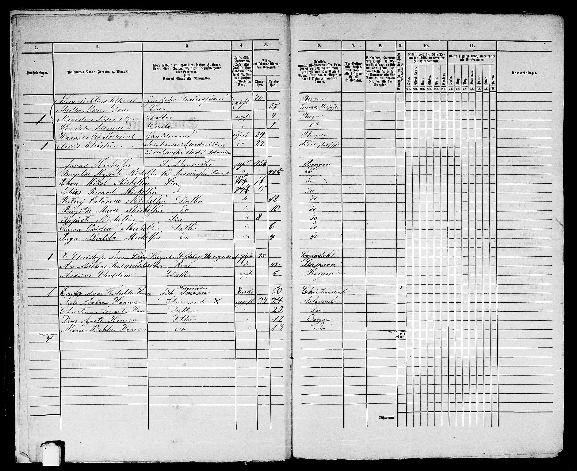 RA, 1865 census for Bergen, 1865, p. 3073