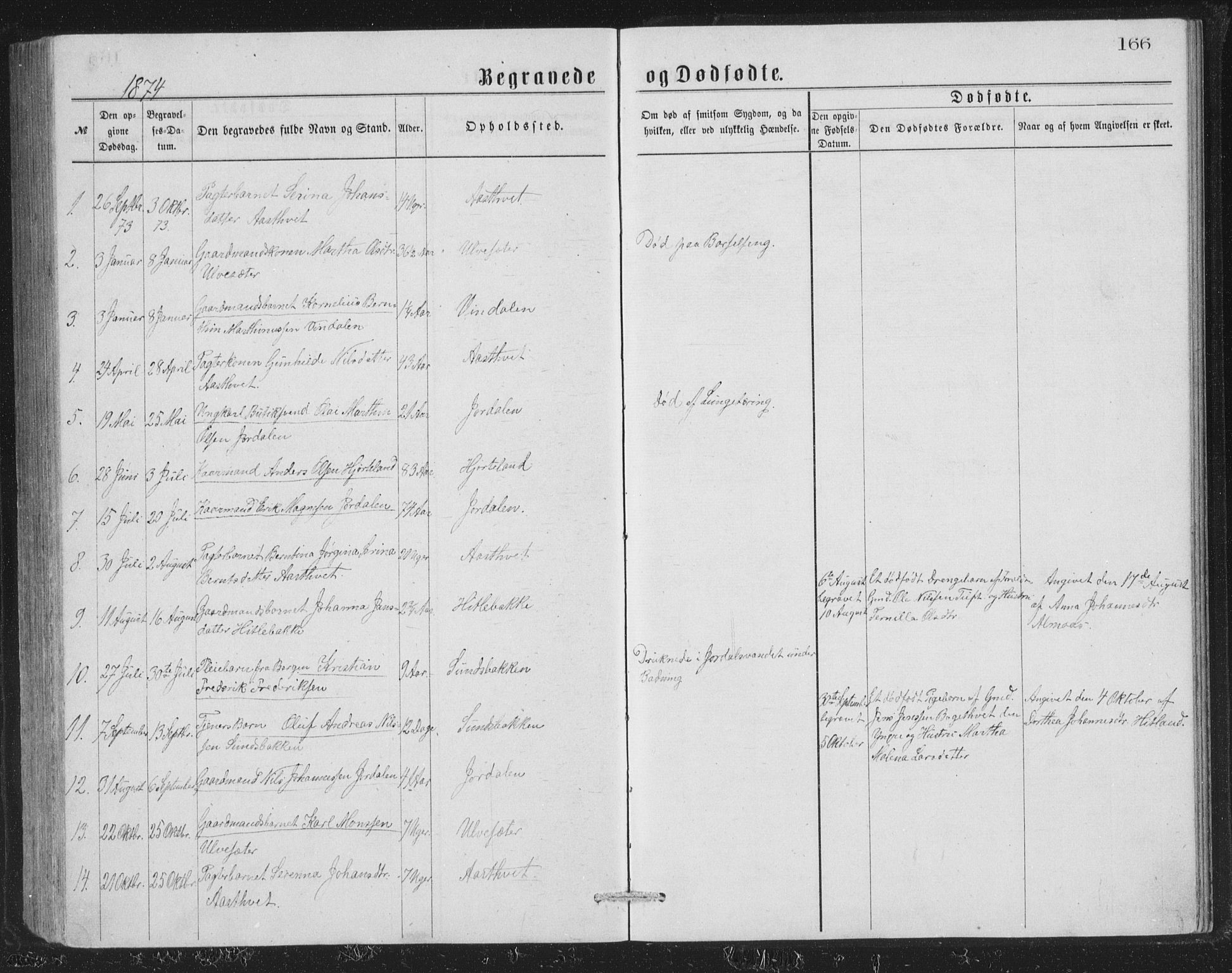 Åsane sokneprestembete, SAB/A-79401/H/Hab: Parish register (copy) no. A 1, 1870-1884, p. 166