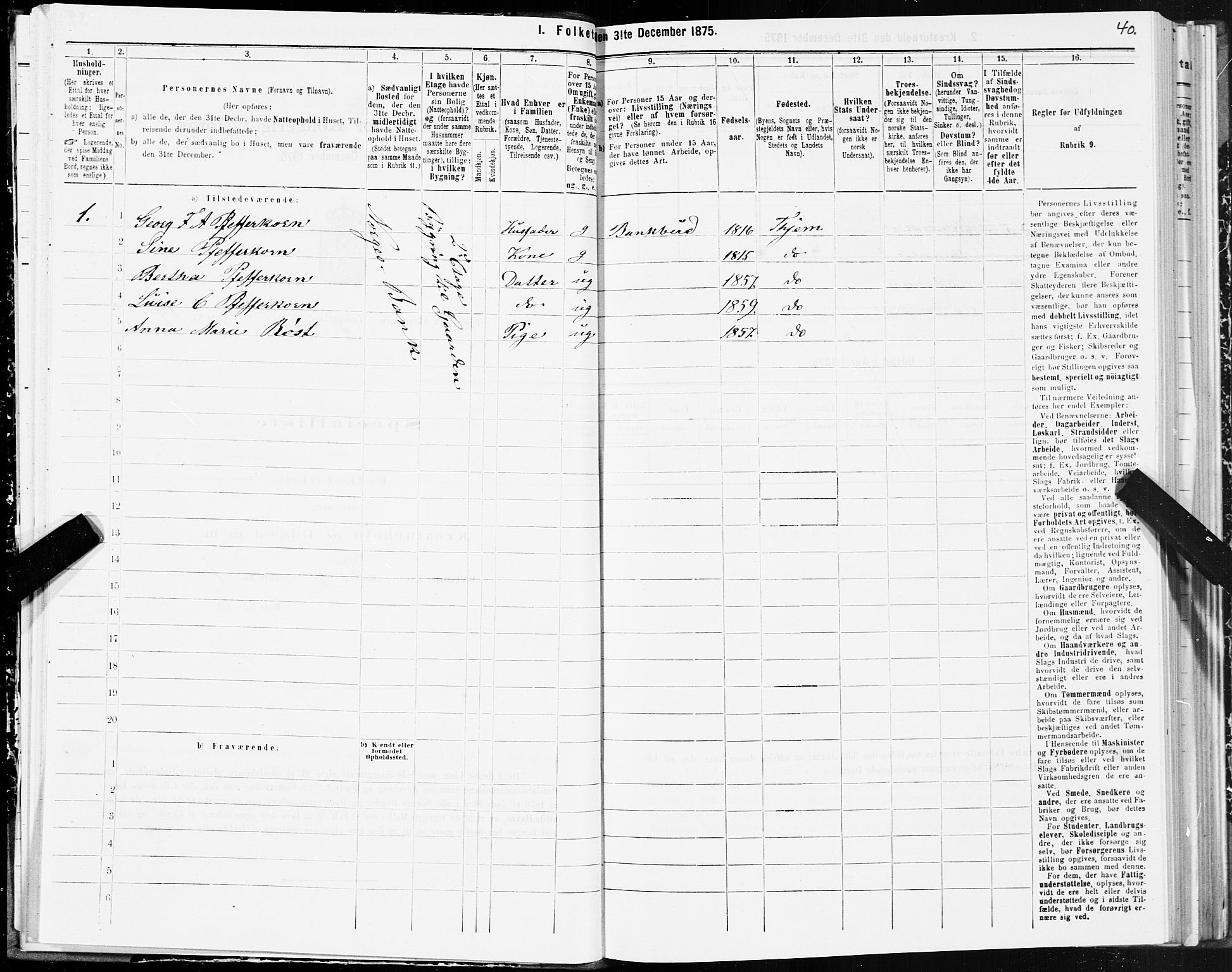 SAT, 1875 census for 1601 Trondheim, 1875, p. 4040