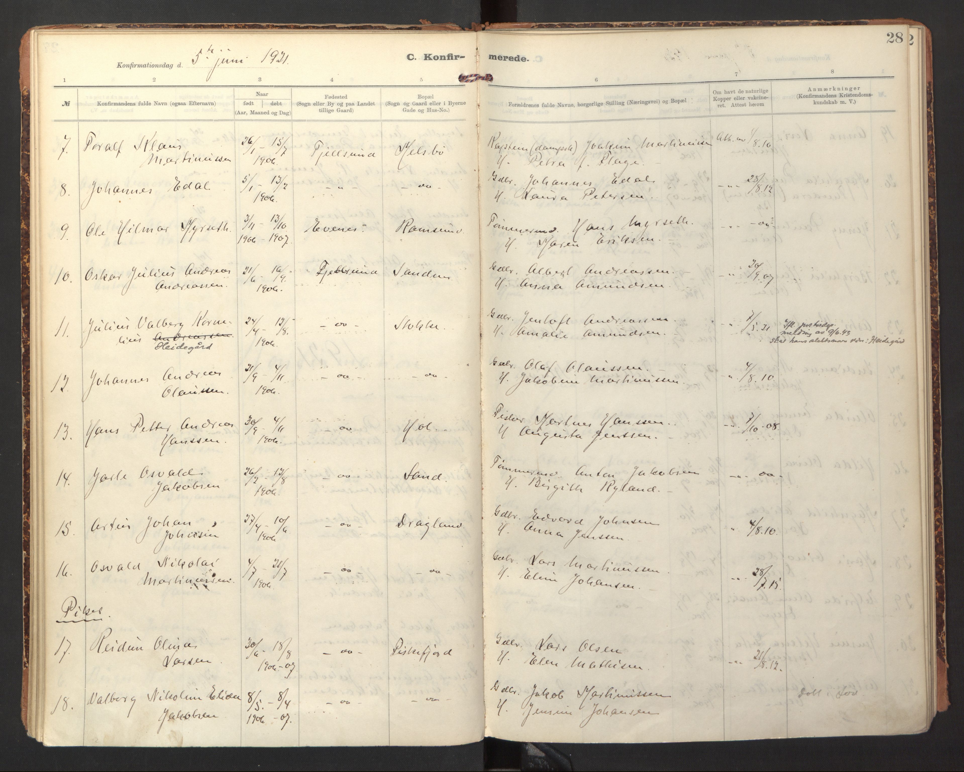 Ministerialprotokoller, klokkerbøker og fødselsregistre - Nordland, AV/SAT-A-1459/865/L0927: Parish register (official) no. 865A05, 1911-1935, p. 28