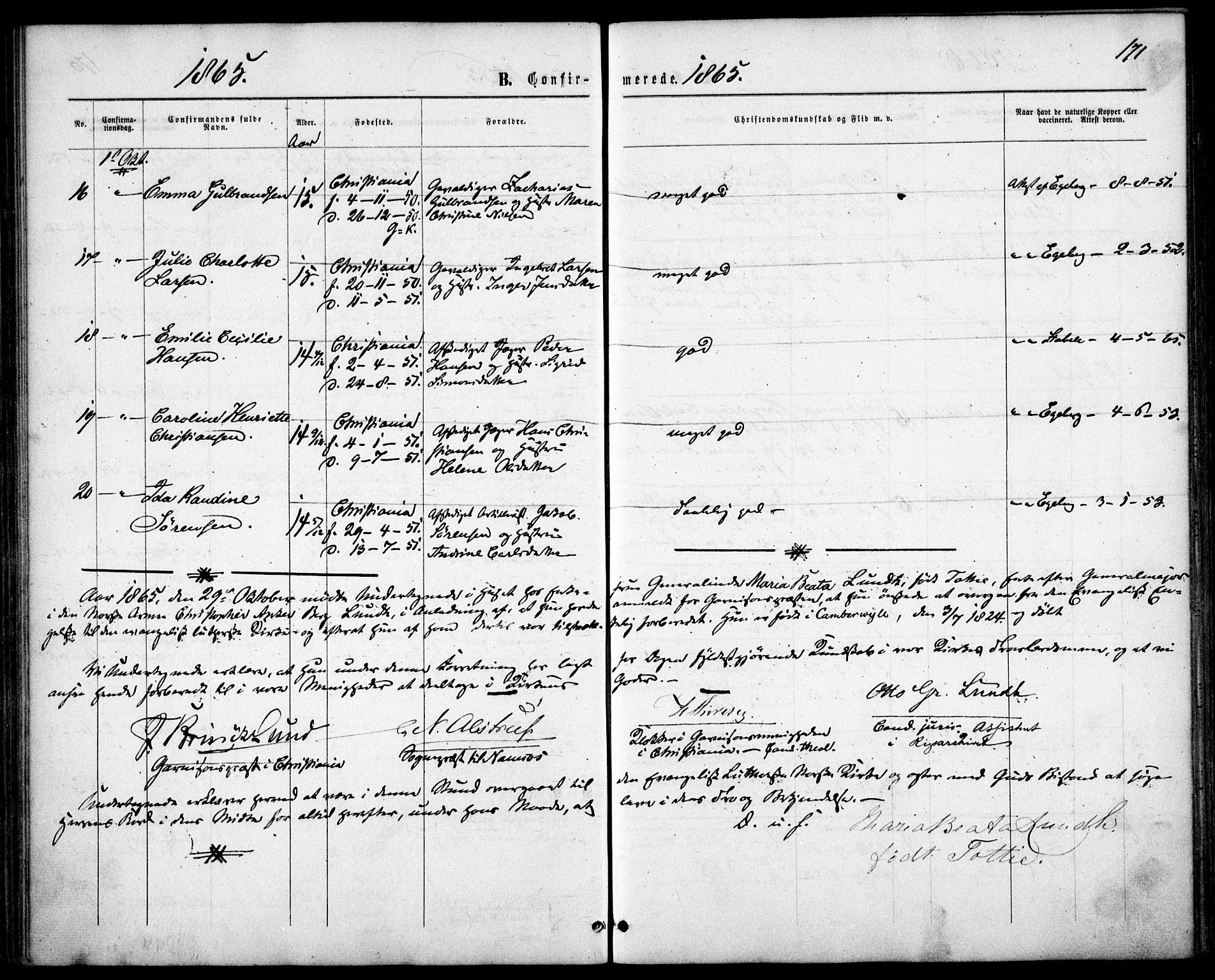 Garnisonsmenigheten Kirkebøker, SAO/A-10846/F/Fa/L0010: Parish register (official) no. 10, 1859-1869, p. 171