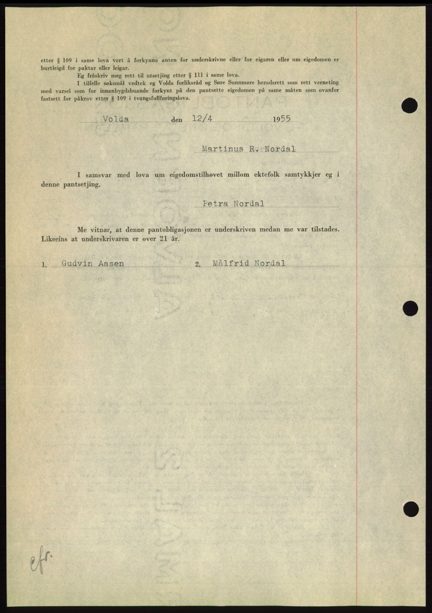 Søre Sunnmøre sorenskriveri, AV/SAT-A-4122/1/2/2C/L0126: Mortgage book no. 14B, 1954-1955, Diary no: : 778/1955