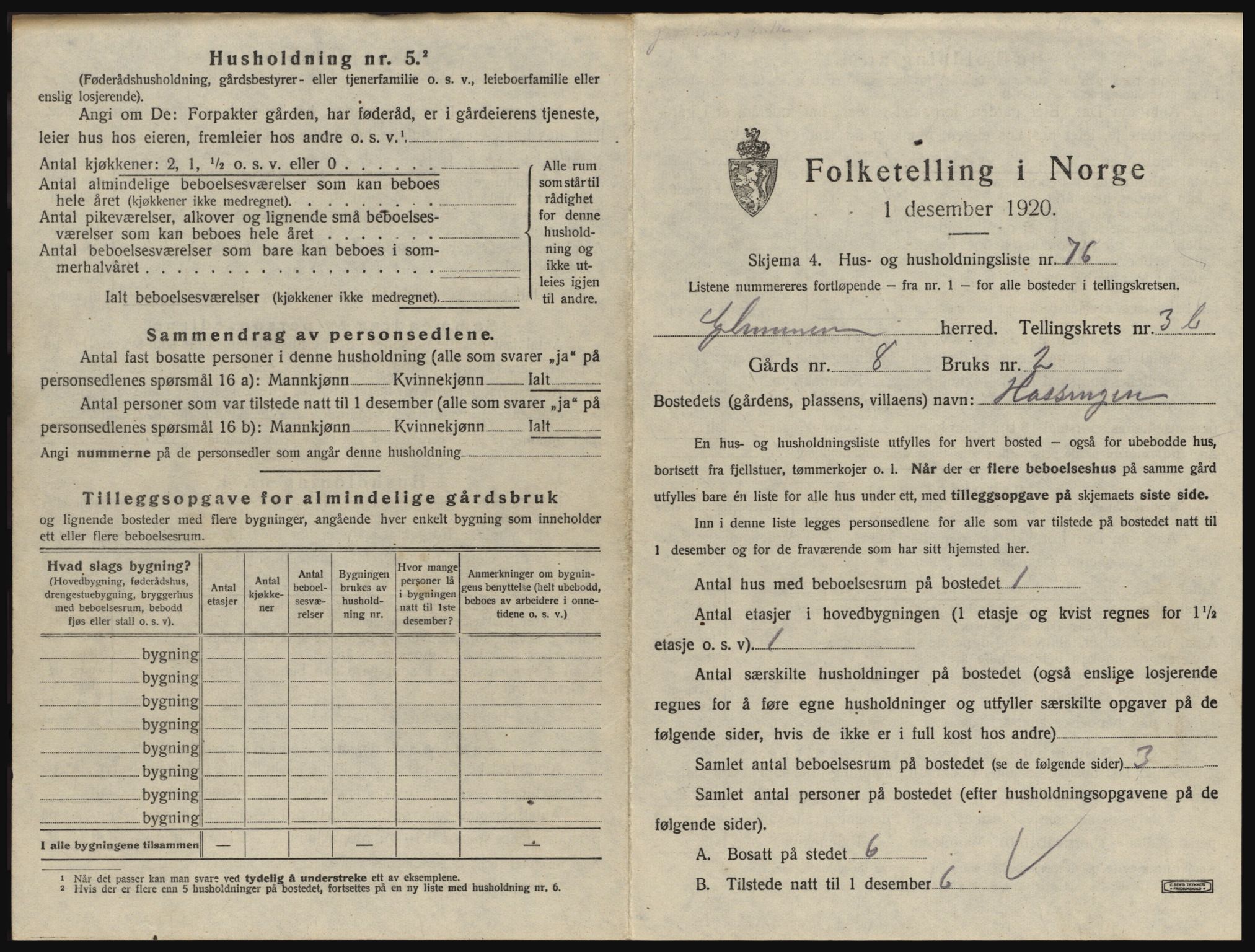 SAO, 1920 census for Glemmen, 1920, p. 1181