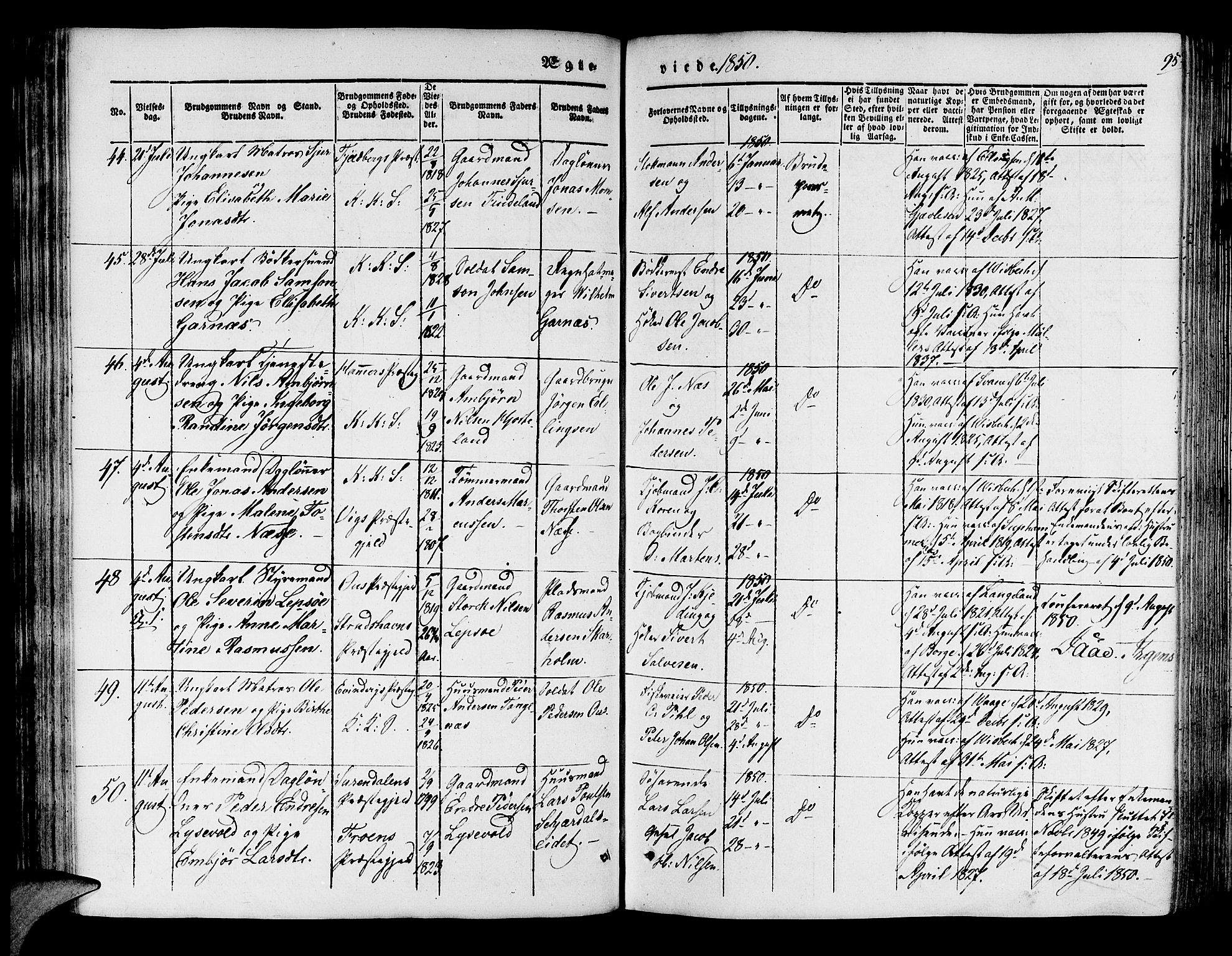 Korskirken sokneprestembete, SAB/A-76101/H/Hab: Parish register (copy) no. D 1, 1840-1867, p. 95