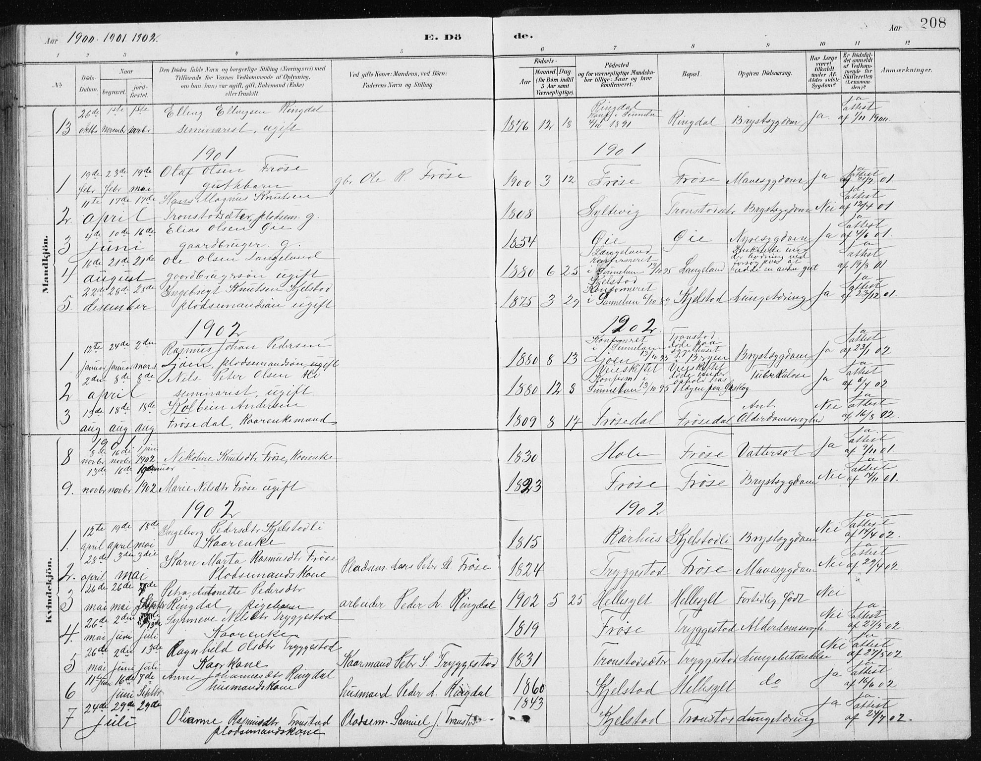 Ministerialprotokoller, klokkerbøker og fødselsregistre - Møre og Romsdal, SAT/A-1454/517/L0230: Parish register (copy) no. 517C03, 1879-1912, p. 208