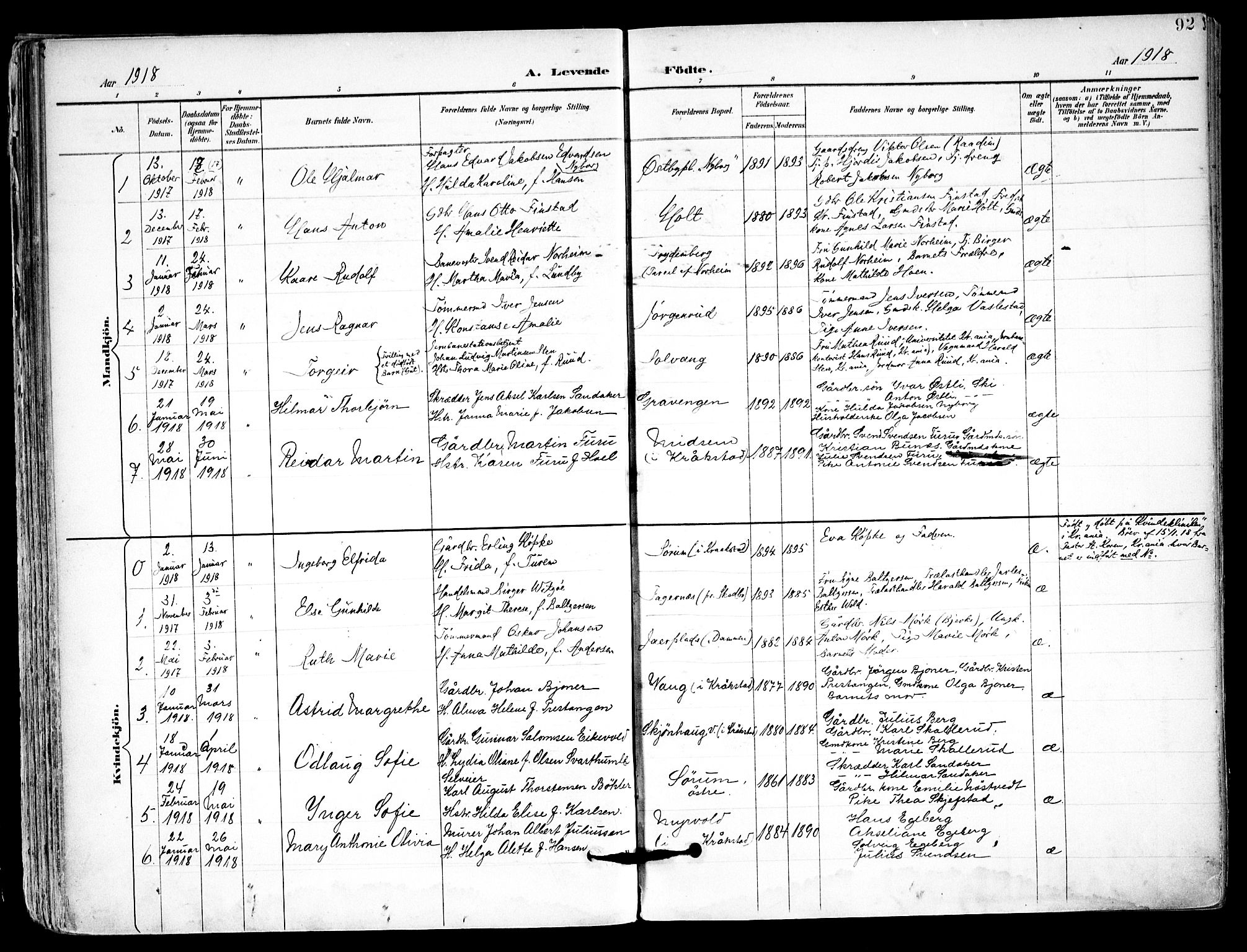 Kråkstad prestekontor Kirkebøker, AV/SAO-A-10125a/F/Fa/L0010: Parish register (official) no. I 10, 1893-1931, p. 92