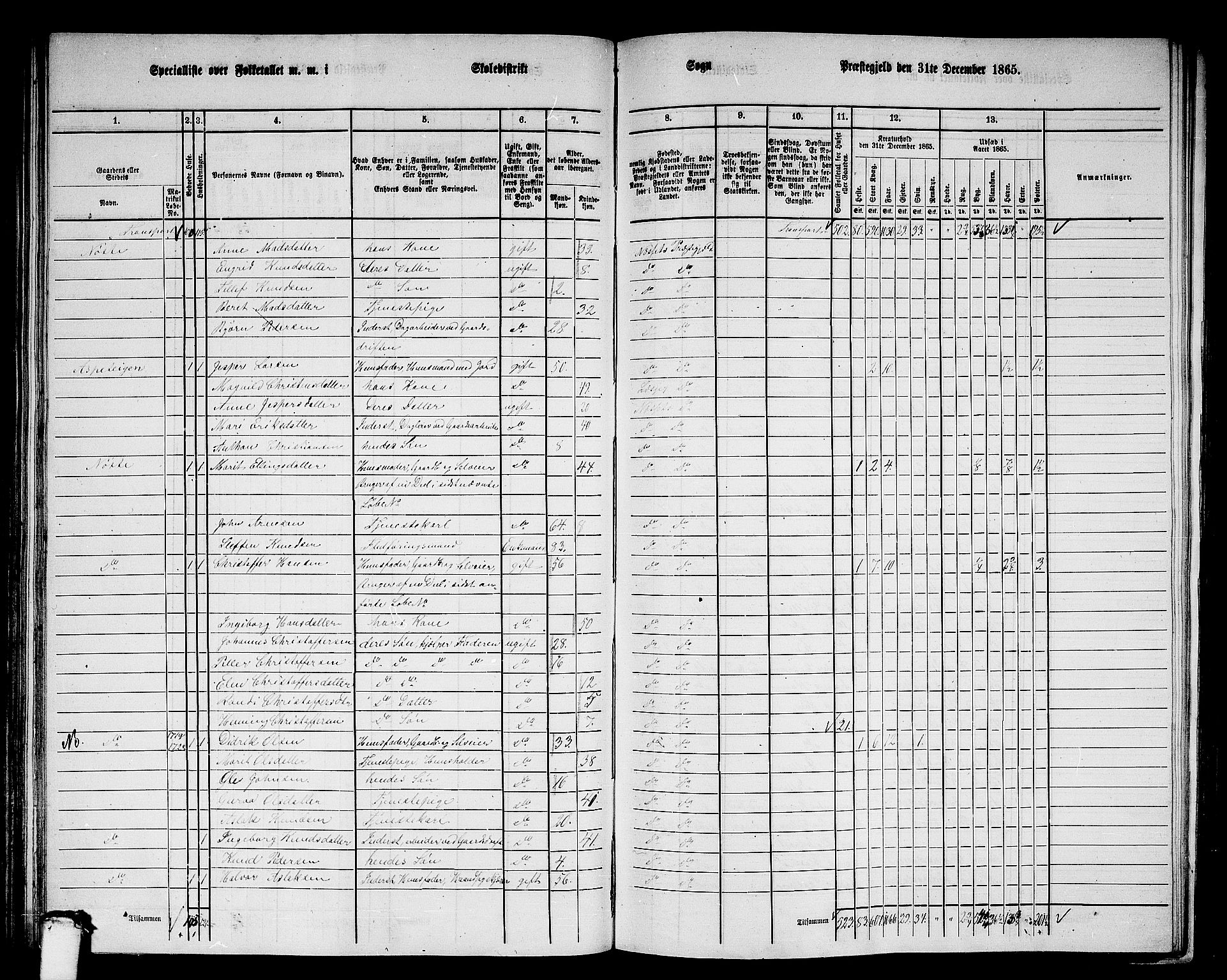 RA, 1865 census for Nesset, 1865, p. 115