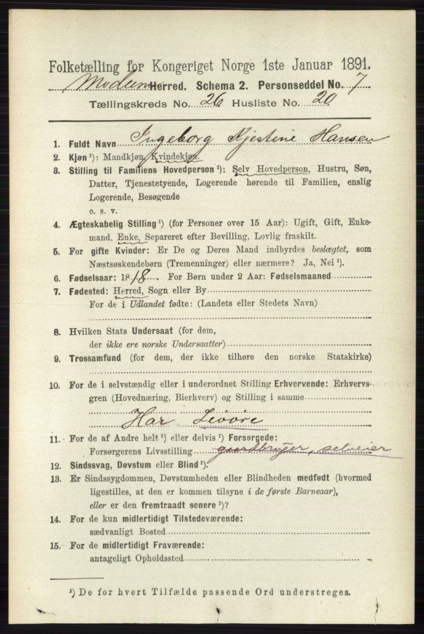 RA, 1891 census for 0623 Modum, 1891, p. 9524