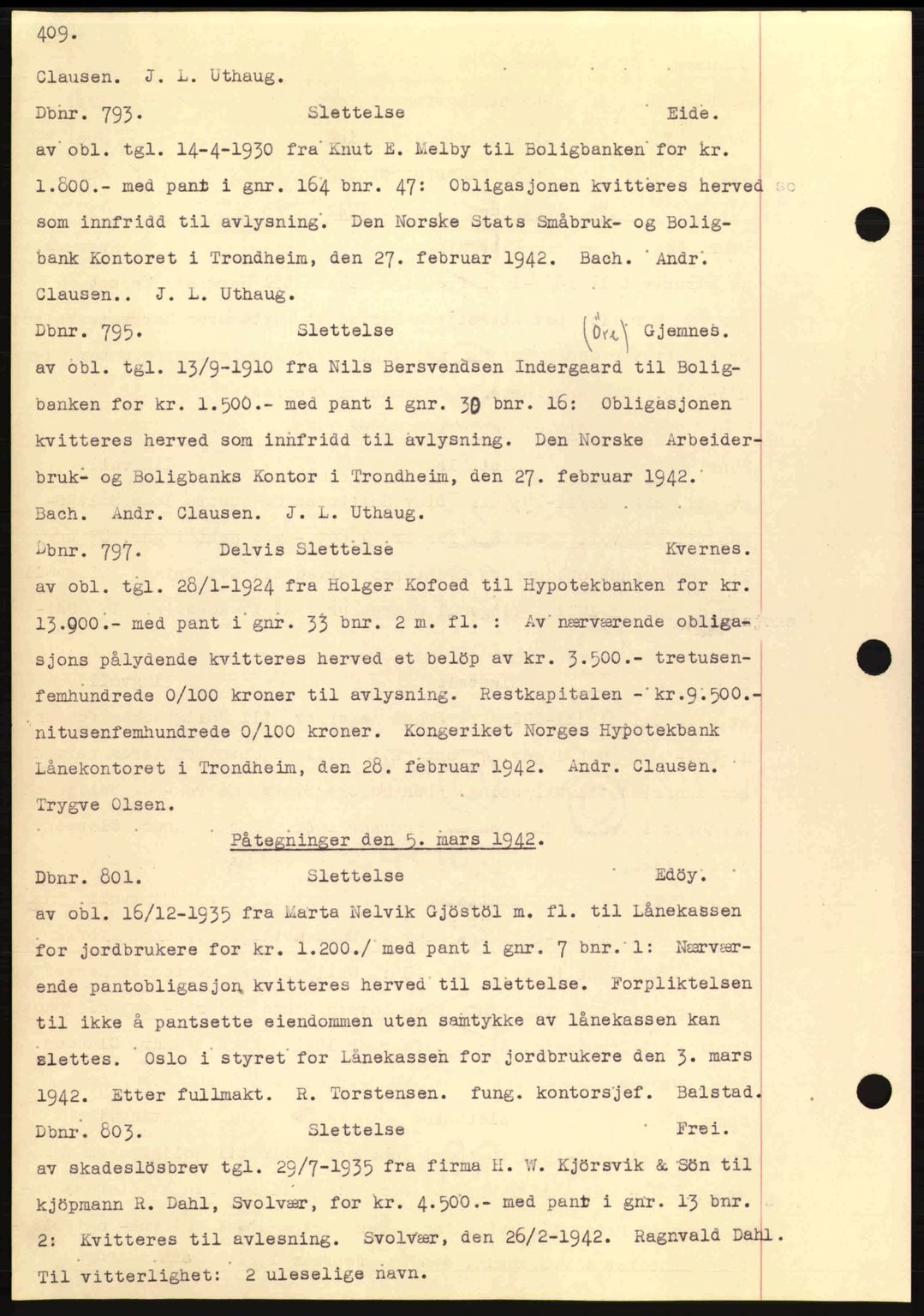 Nordmøre sorenskriveri, AV/SAT-A-4132/1/2/2Ca: Mortgage book no. C81, 1940-1945, Diary no: : 793/1942