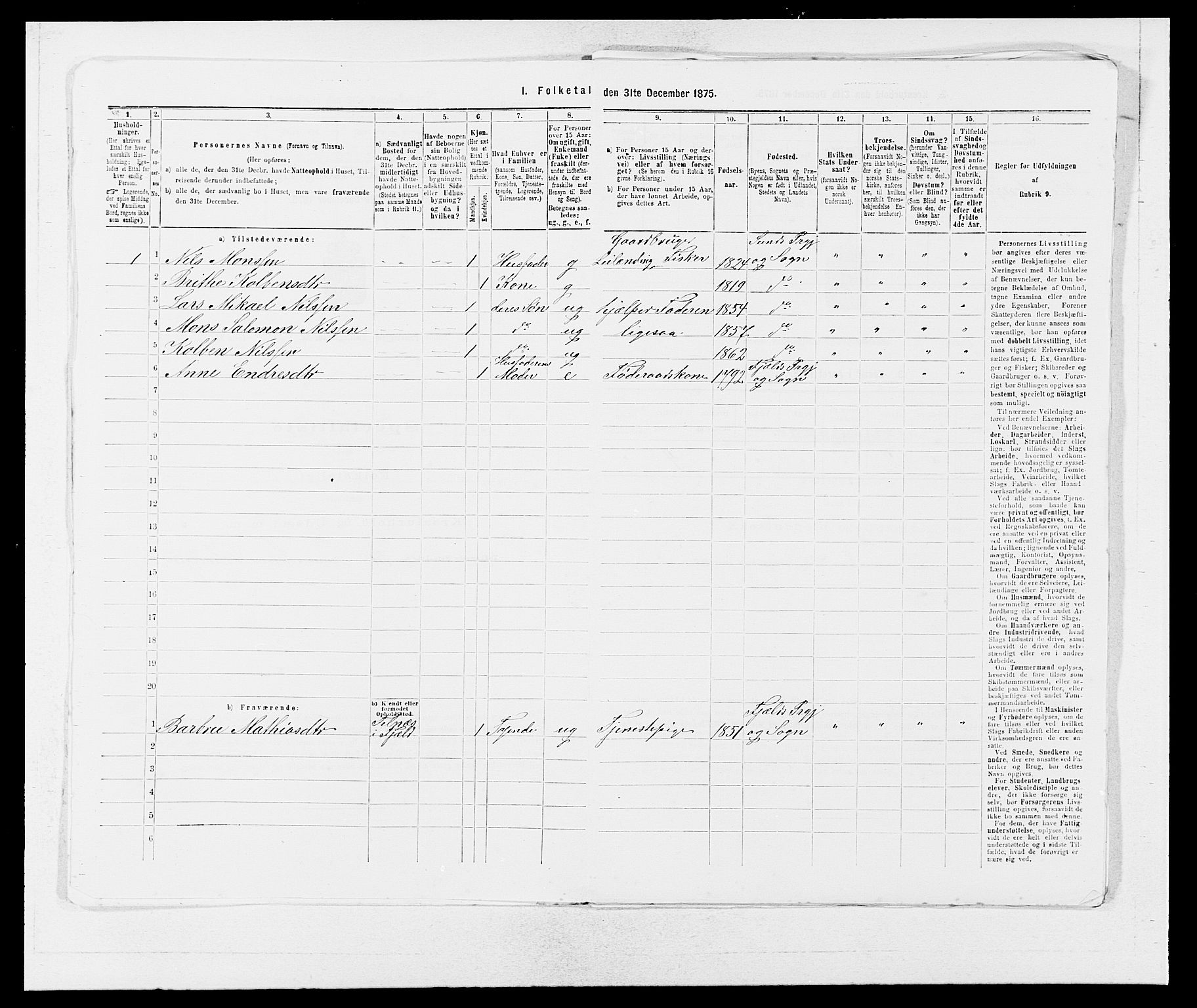 SAB, 1875 census for 1245P Sund, 1875, p. 231