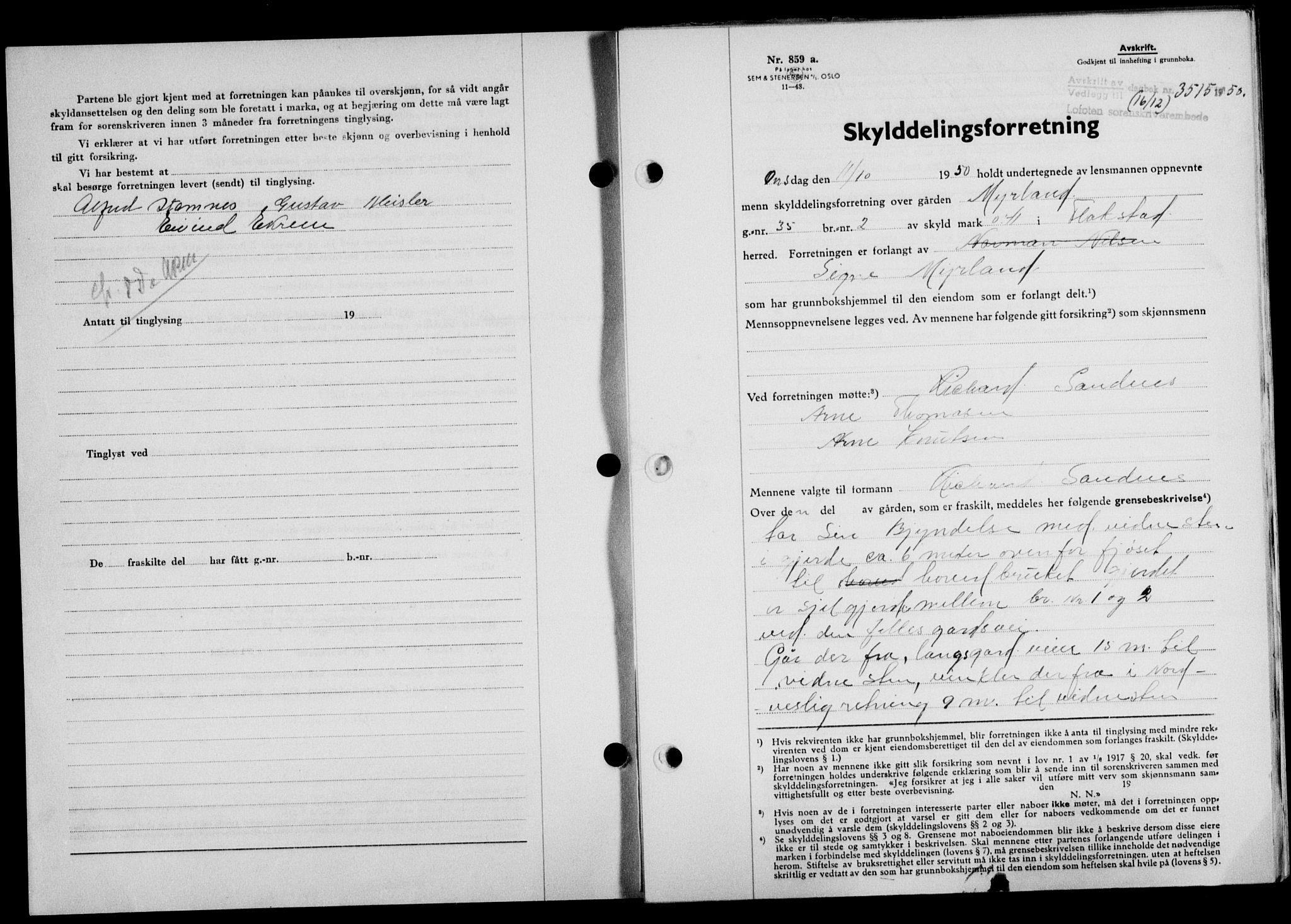 Lofoten sorenskriveri, SAT/A-0017/1/2/2C/L0025a: Mortgage book no. 25a, 1950-1951, Diary no: : 3515/1950