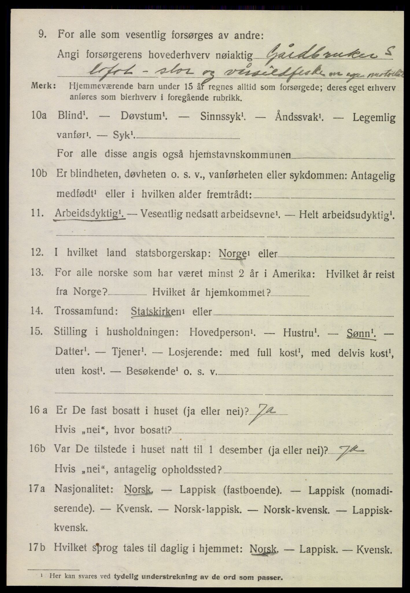 SAT, 1920 census for Gildeskål, 1920, p. 3991