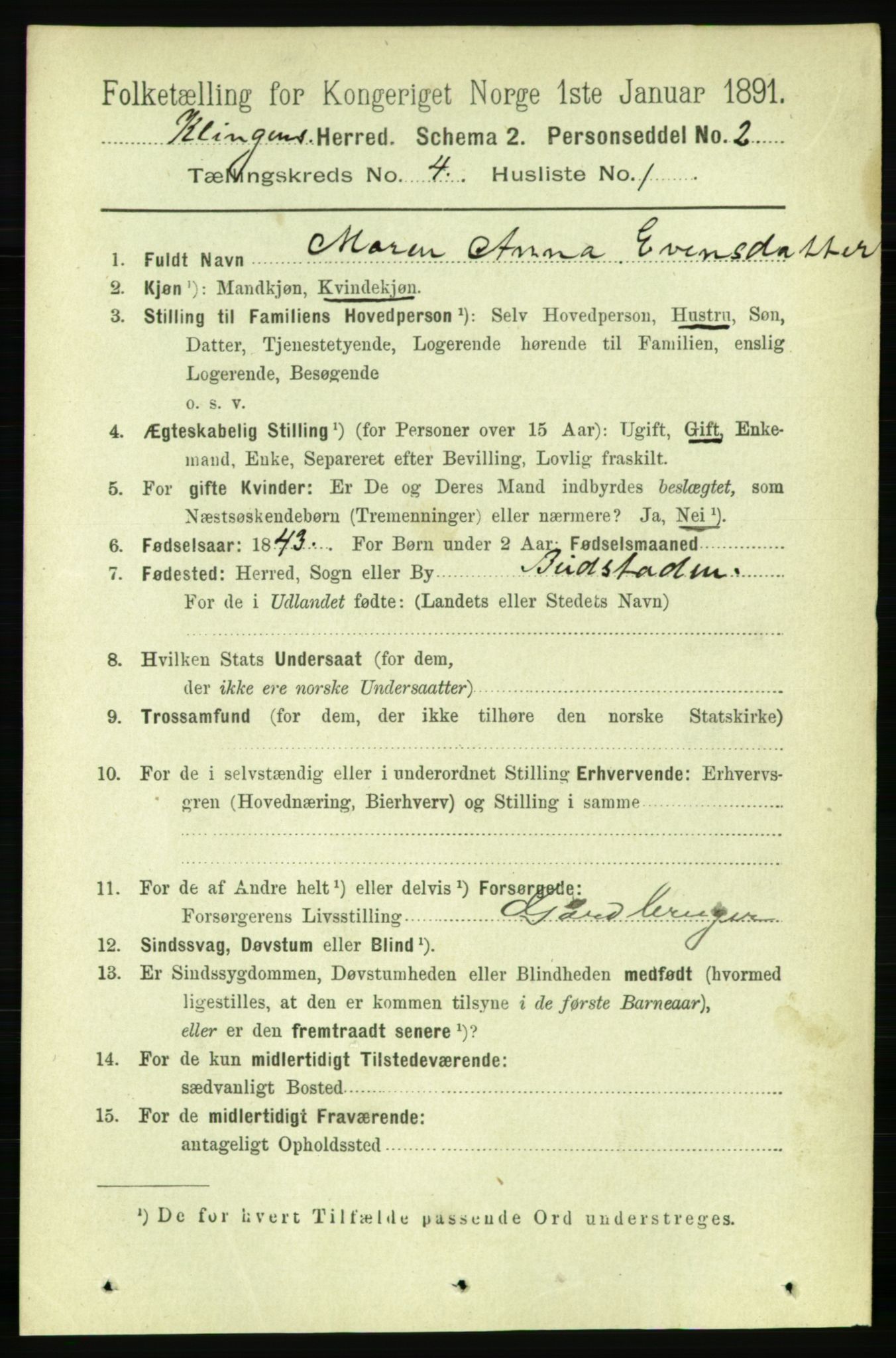 RA, 1891 census for 1746 Klinga, 1891, p. 1151