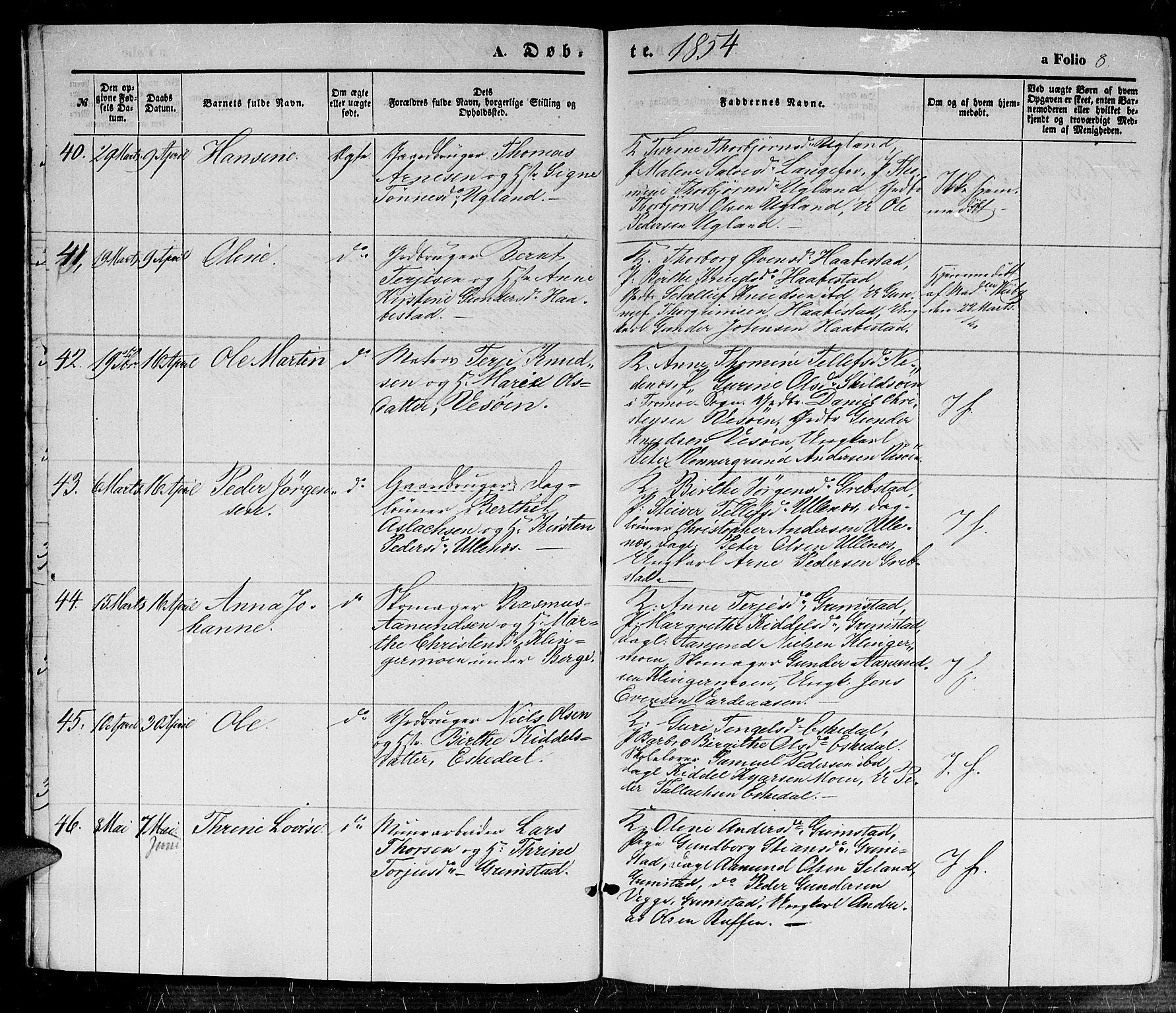 Fjære sokneprestkontor, AV/SAK-1111-0011/F/Fb/L0008: Parish register (copy) no. B 8, 1854-1867, p. 8