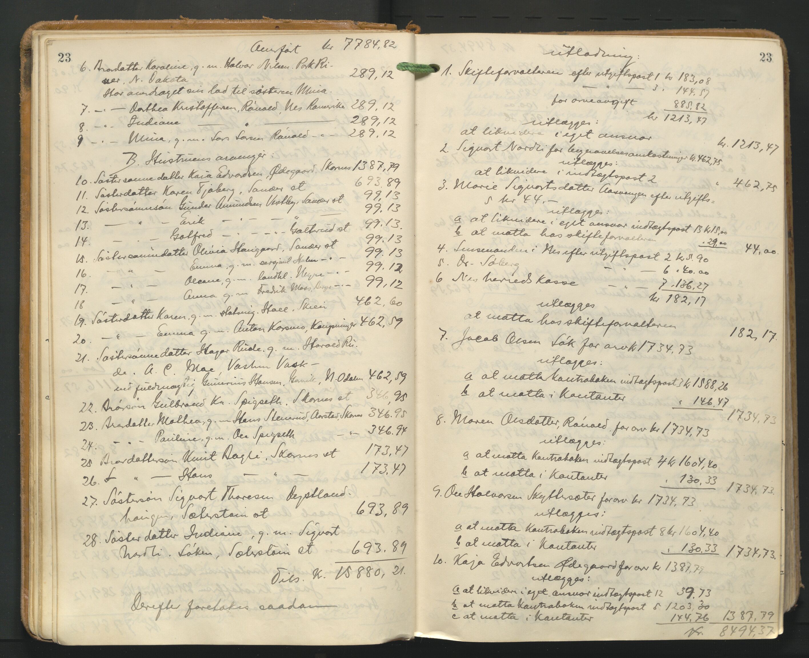 Nes tingrett, AV/SAO-A-10548/H/Hc/L0006: Utlodningsprotokoll, 1916-1943, p. 23