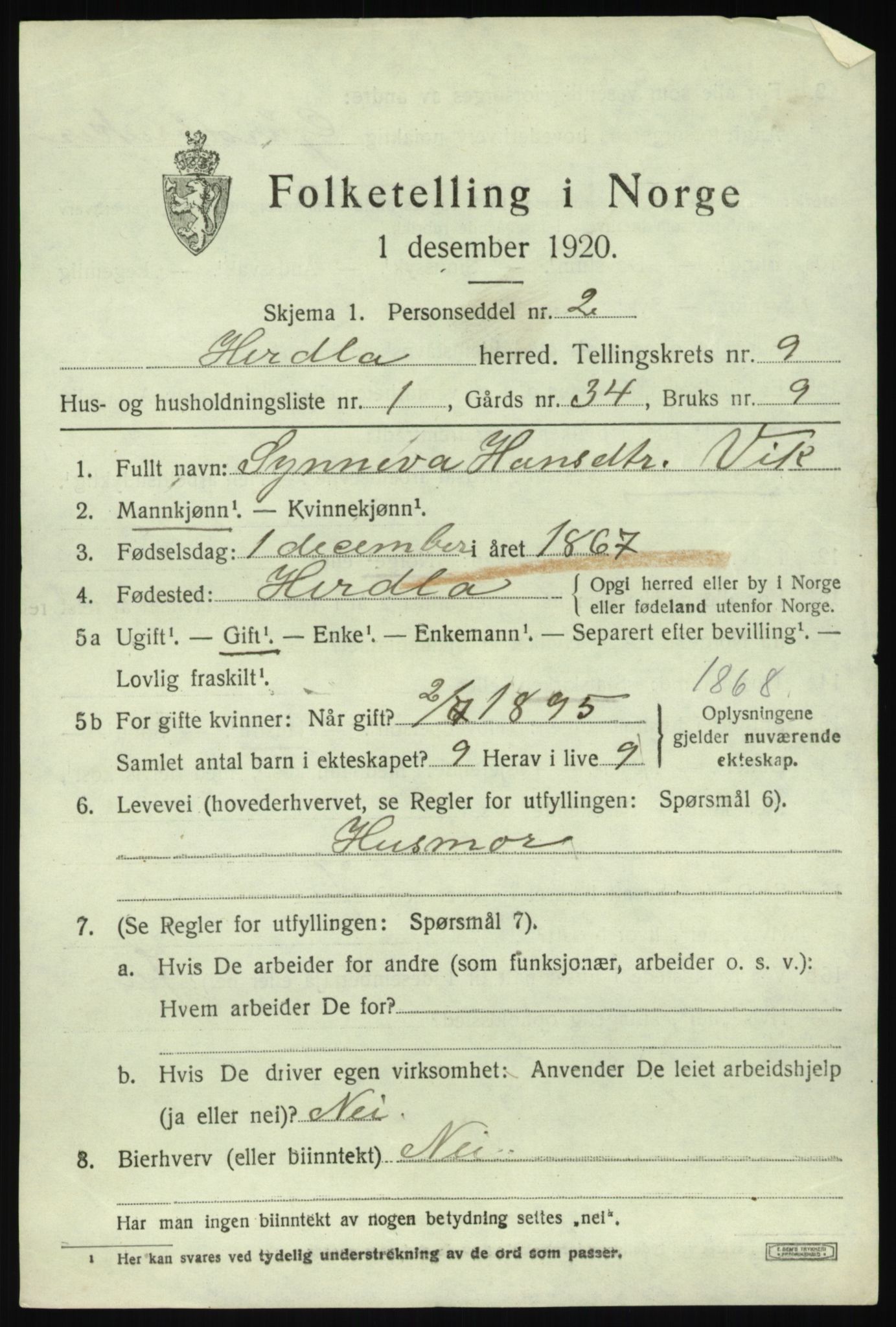 SAB, 1920 census for Herdla, 1920, p. 6297