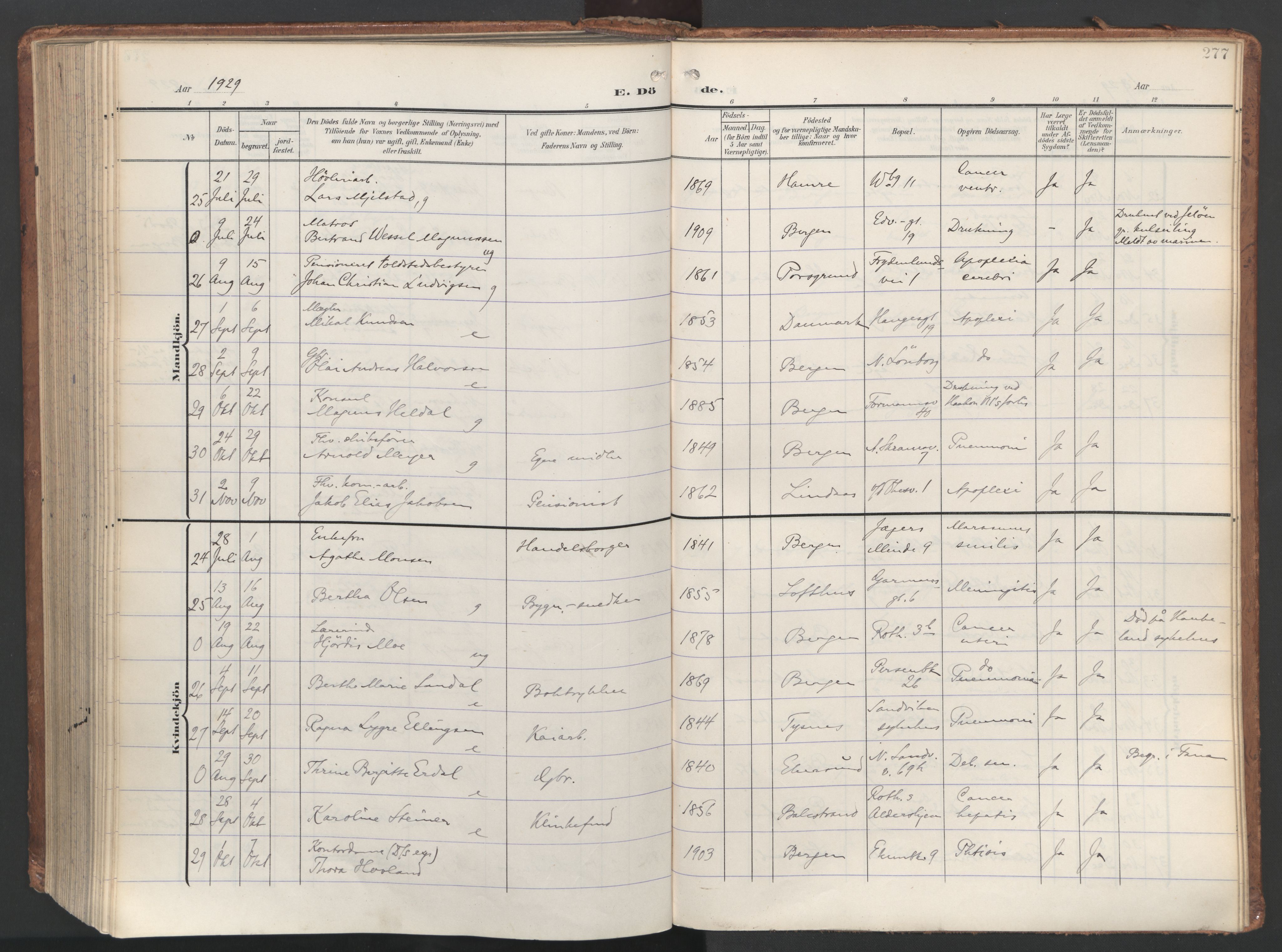 Sandviken Sokneprestembete, SAB/A-77601/H/Ha/L0019: Parish register (official) no. E 2, 1905-1933, p. 277