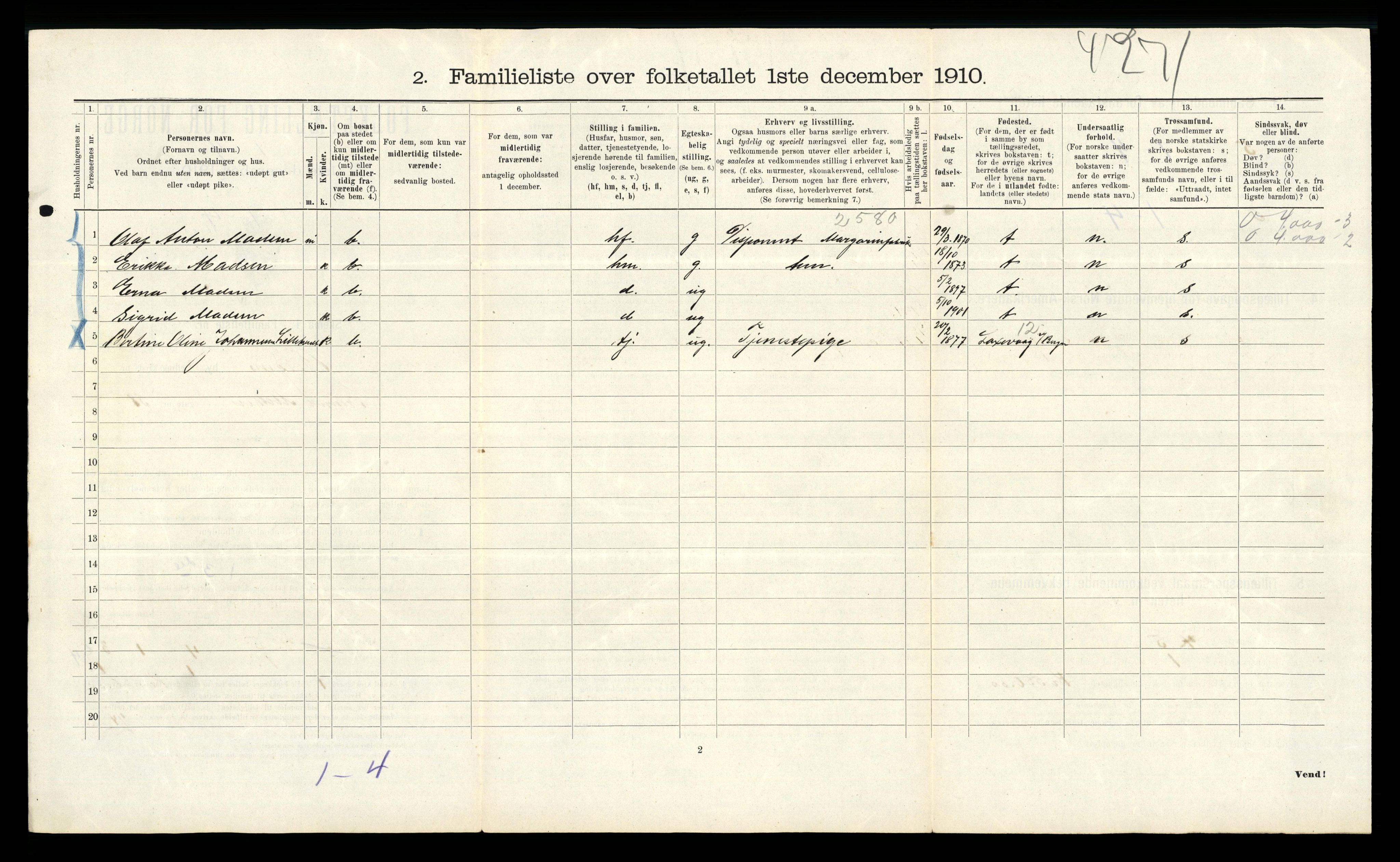 RA, 1910 census for Bergen, 1910, p. 5430