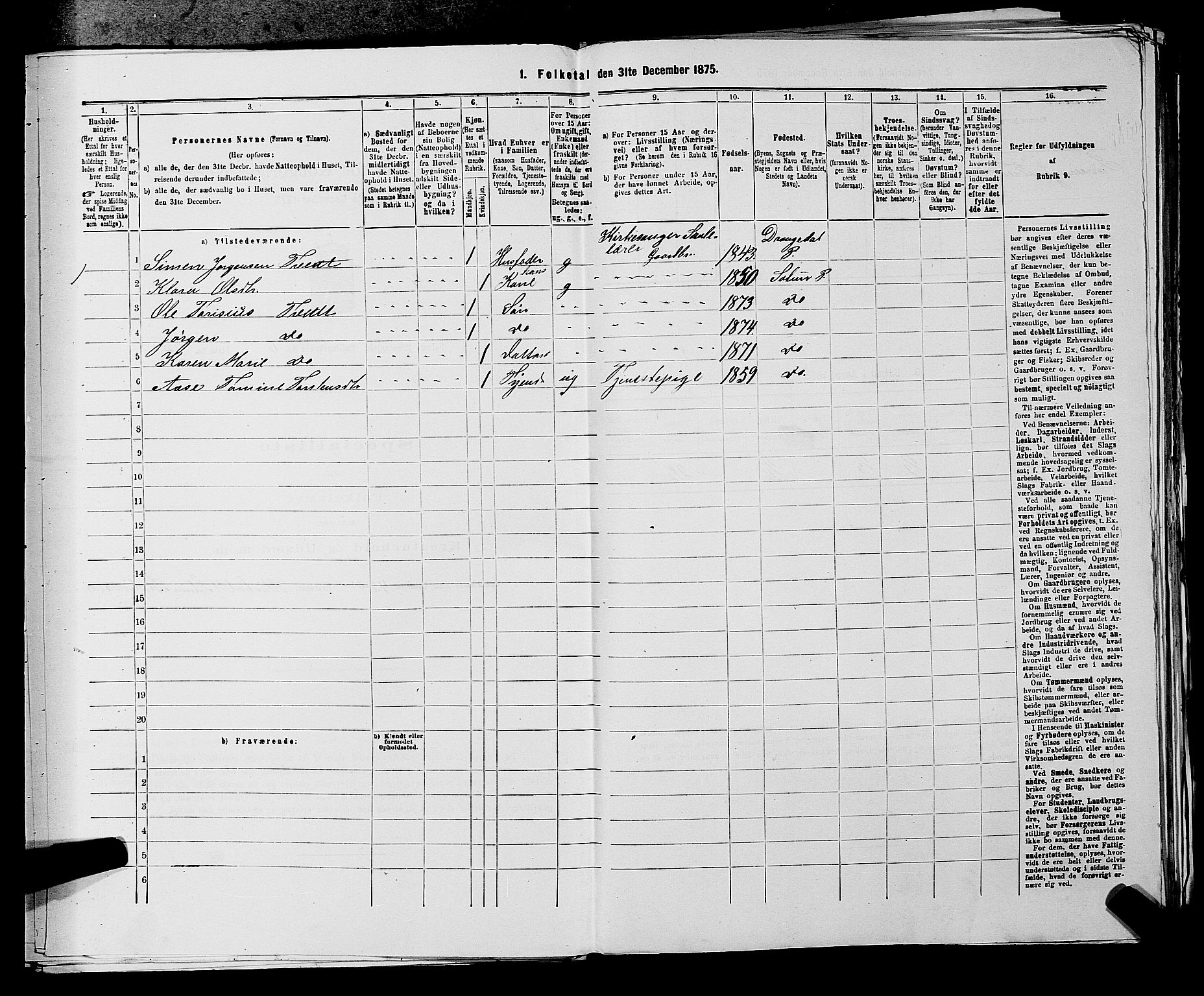 SAKO, 1875 census for 0818P Solum, 1875, p. 1077