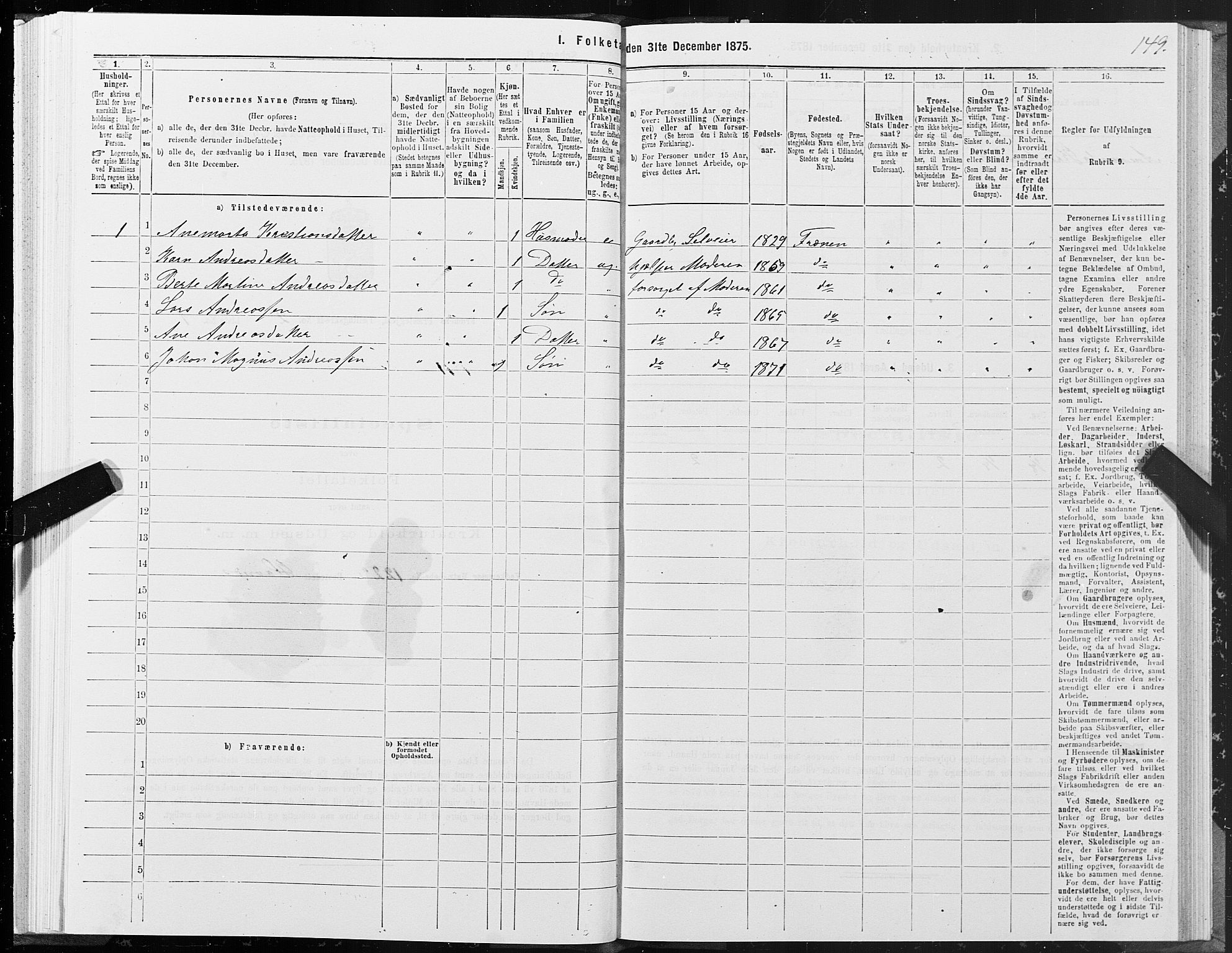 SAT, 1875 census for 1548P Fræna, 1875, p. 1149