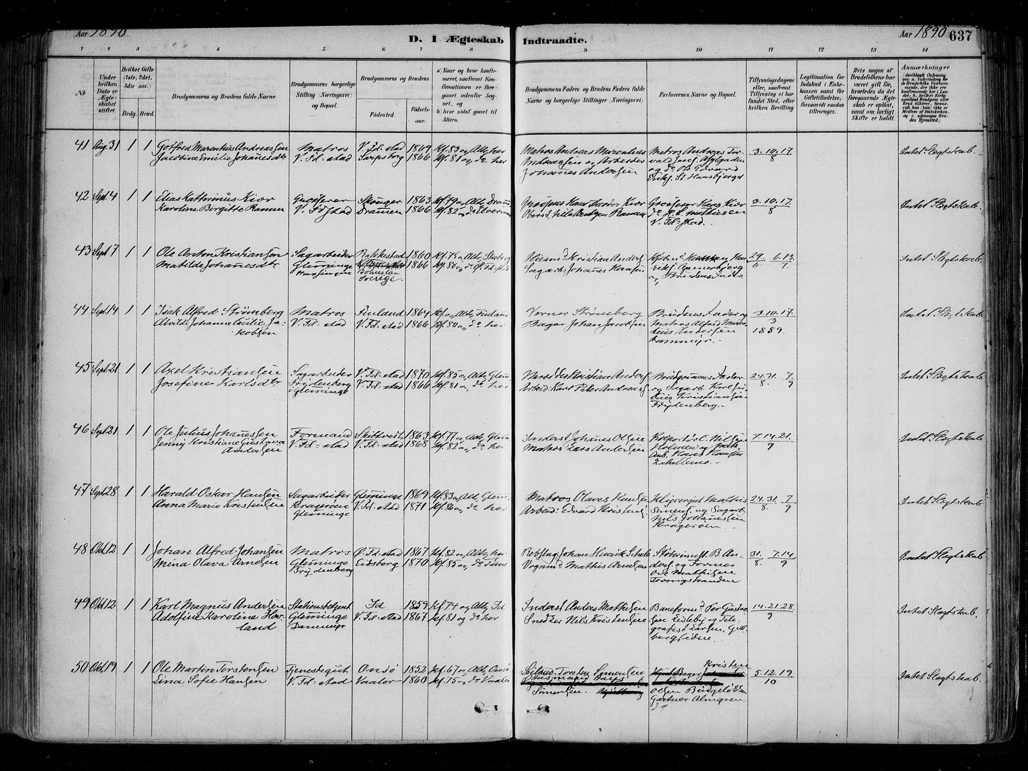 Fredrikstad domkirkes prestekontor Kirkebøker, AV/SAO-A-10906/F/Fa/L0004: Parish register (official) no. 4, 1878-1907, p. 637