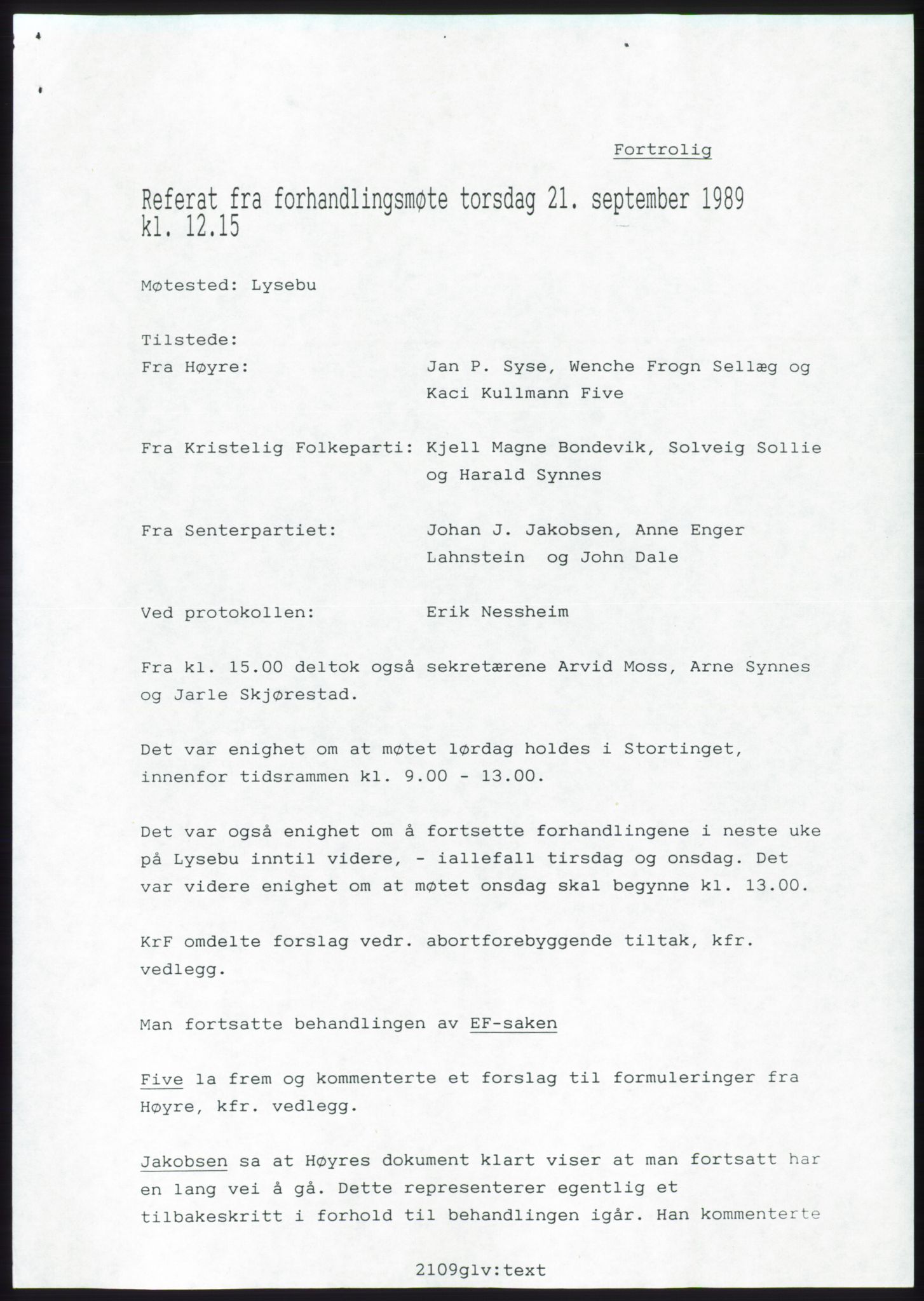 Forhandlingsmøtene 1989 mellom Høyre, KrF og Senterpartiet om dannelse av regjering, RA/PA-0697/A/L0001: Forhandlingsprotokoll med vedlegg, 1989, p. 110