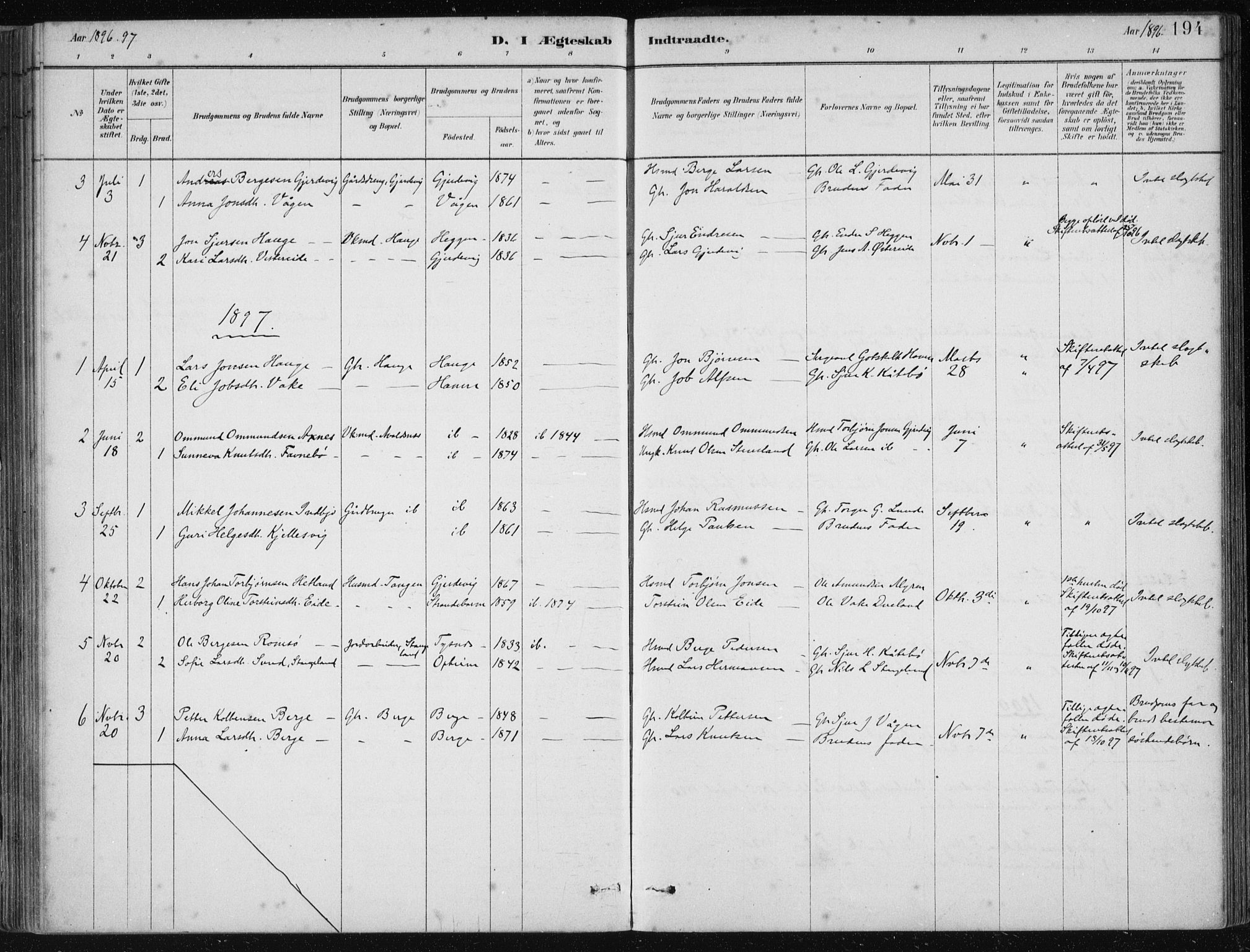 Fjelberg sokneprestembete, AV/SAB-A-75201/H/Haa: Parish register (official) no. D 1, 1879-1918, p. 194