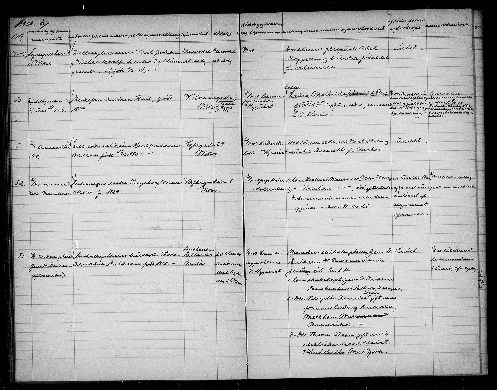 Moss byfogd, AV/SAO-A-10863/H/Ha/Hab/L0004: Dødsanmeldelsesprotokoll, 1906-1914, p. 61