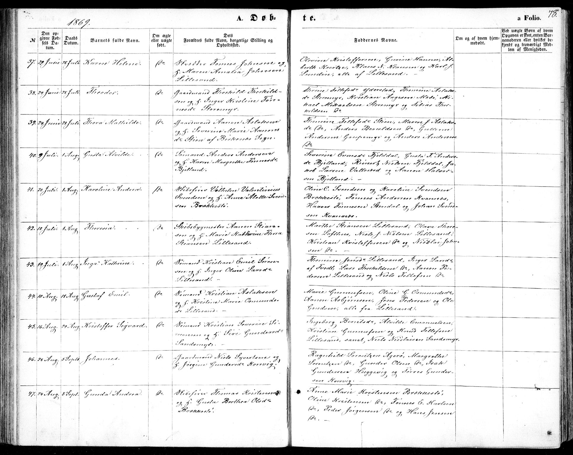 Vestre Moland sokneprestkontor, AV/SAK-1111-0046/F/Fb/Fbb/L0004: Parish register (copy) no. B 4, 1861-1872, p. 78