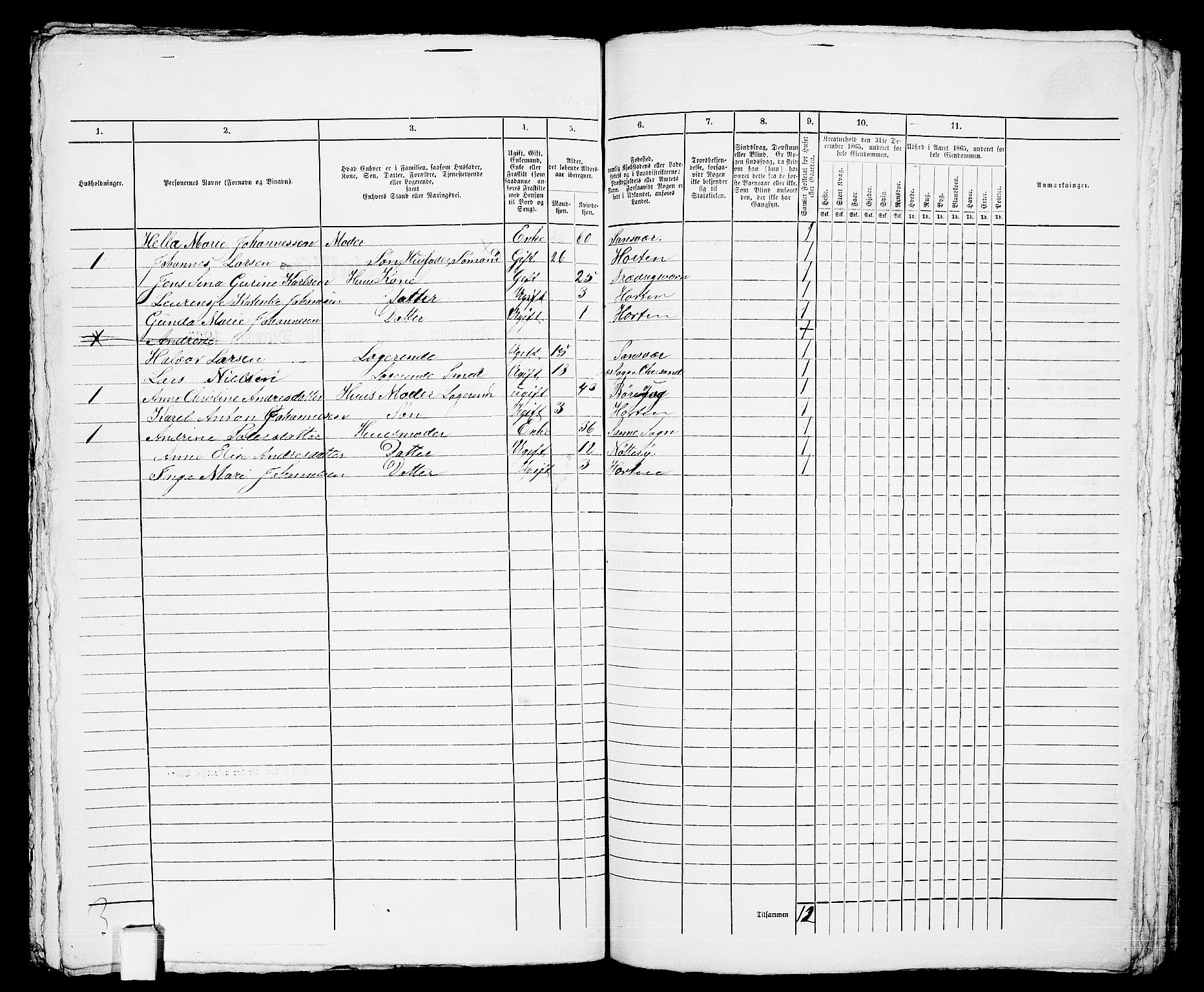 RA, 1865 census for Horten, 1865, p. 1088