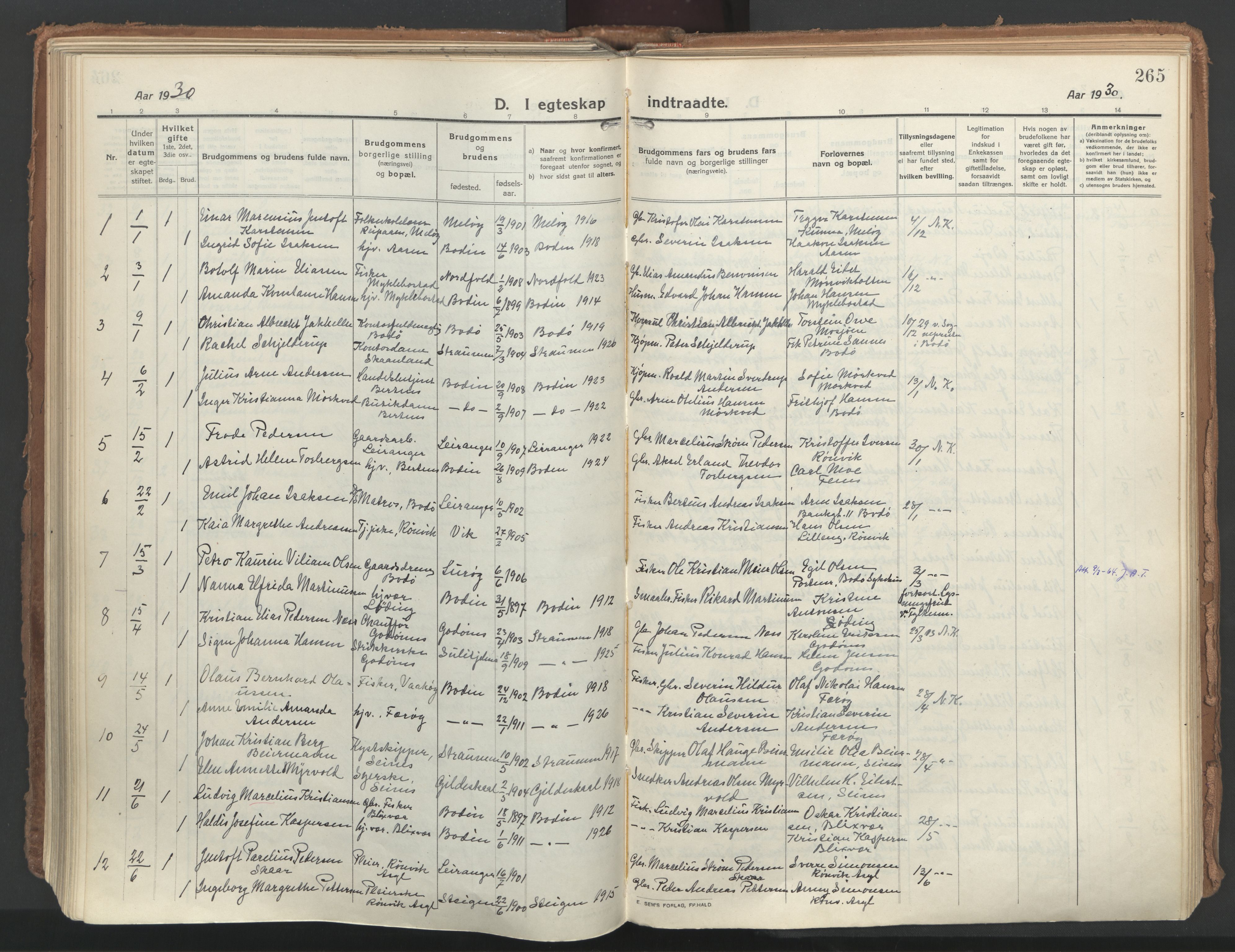 Ministerialprotokoller, klokkerbøker og fødselsregistre - Nordland, SAT/A-1459/802/L0060: Parish register (official) no. 802A07, 1916-1933, p. 265