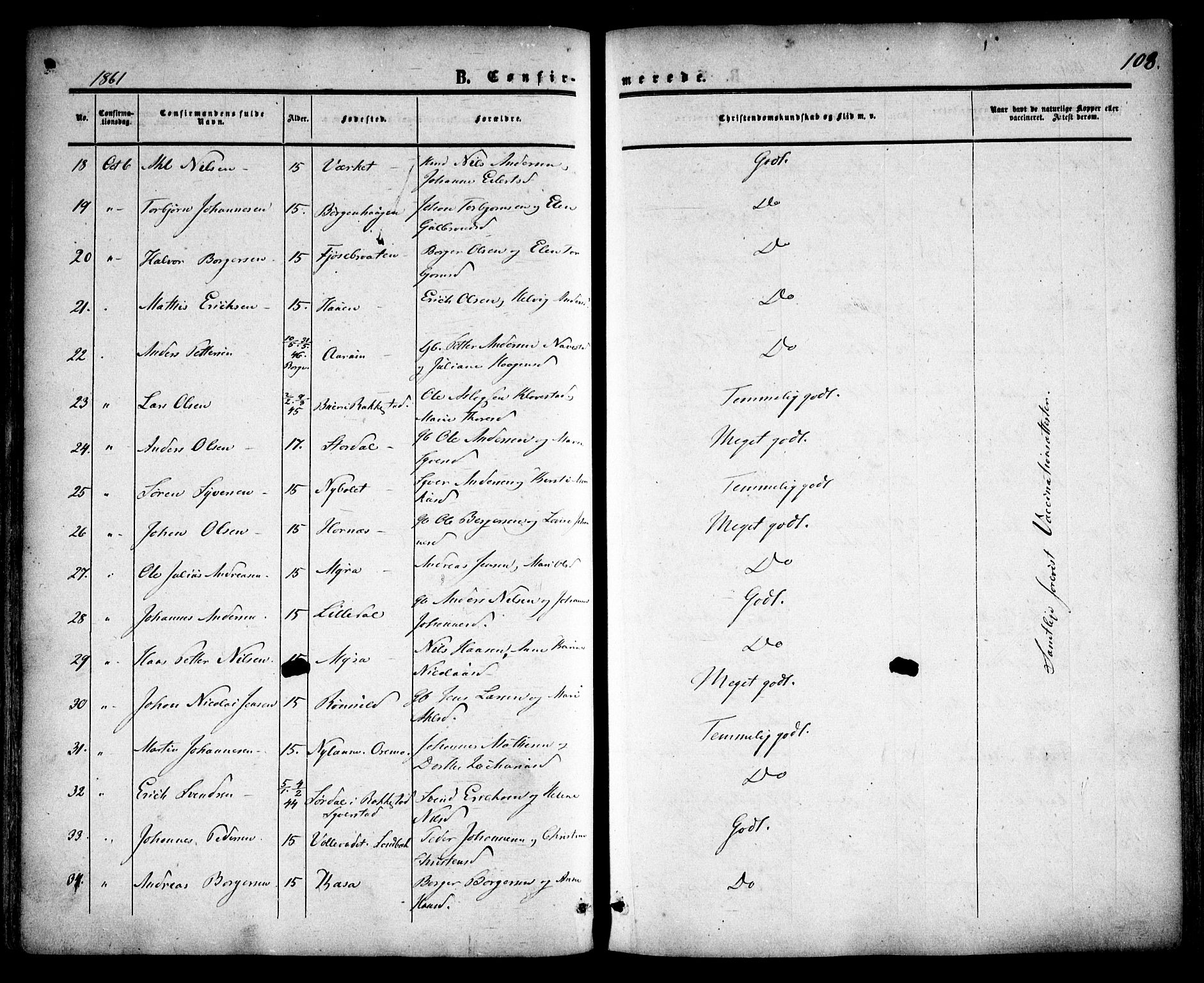 Skjeberg prestekontor Kirkebøker, AV/SAO-A-10923/F/Fa/L0007: Parish register (official) no. I 7, 1859-1868, p. 108