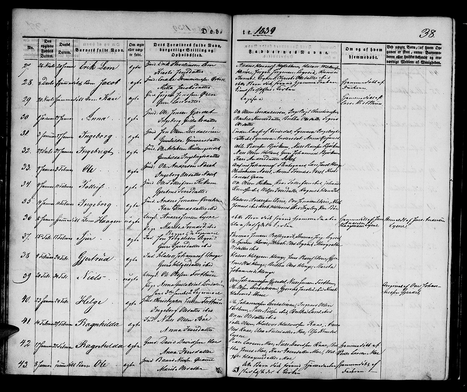 Lærdal sokneprestembete, SAB/A-81201: Parish register (official) no. A 6, 1835-1849, p. 38
