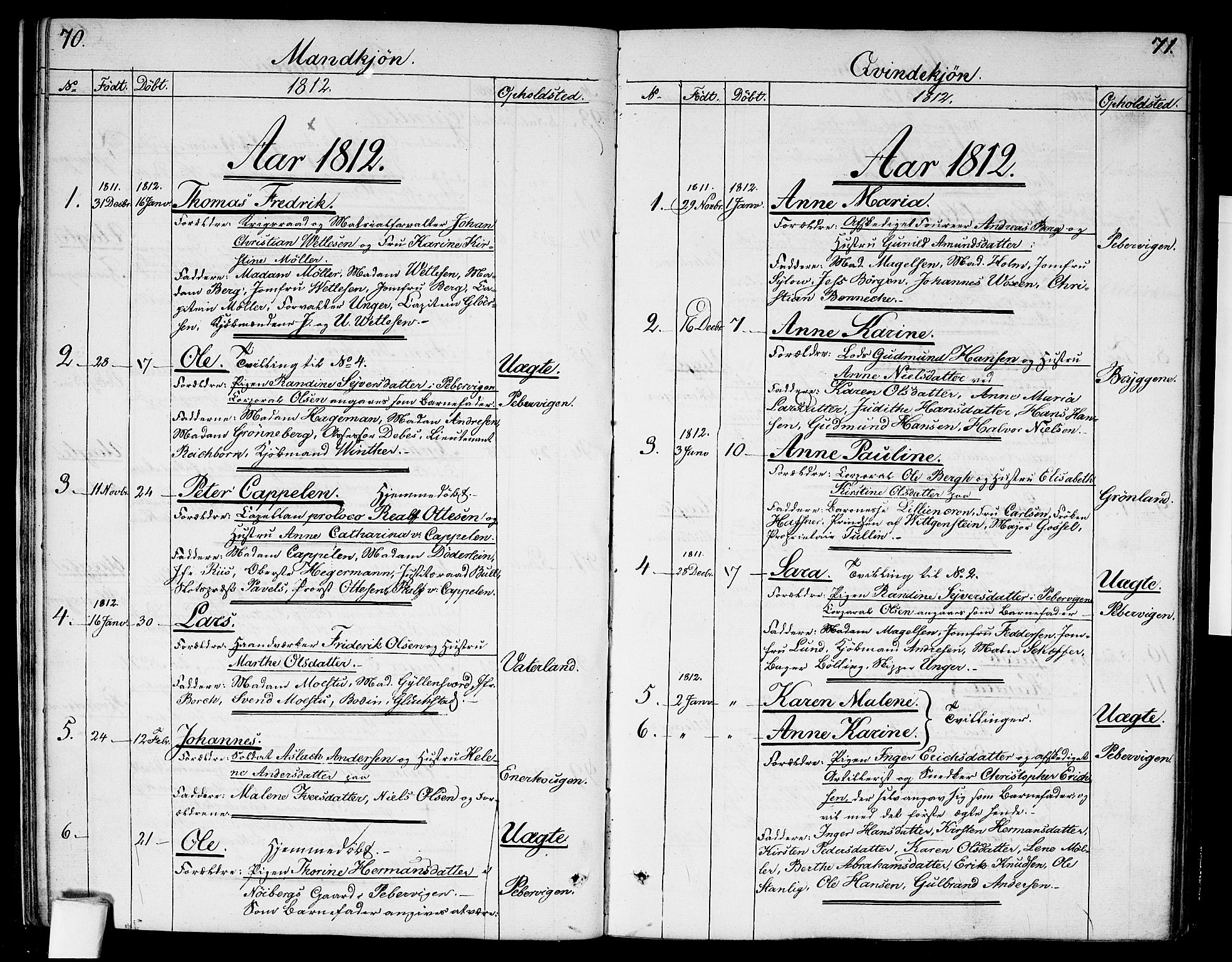 Garnisonsmenigheten Kirkebøker, SAO/A-10846/G/Ga/L0002: Parish register (copy) no. 2, 1810-1814, p. 70-71