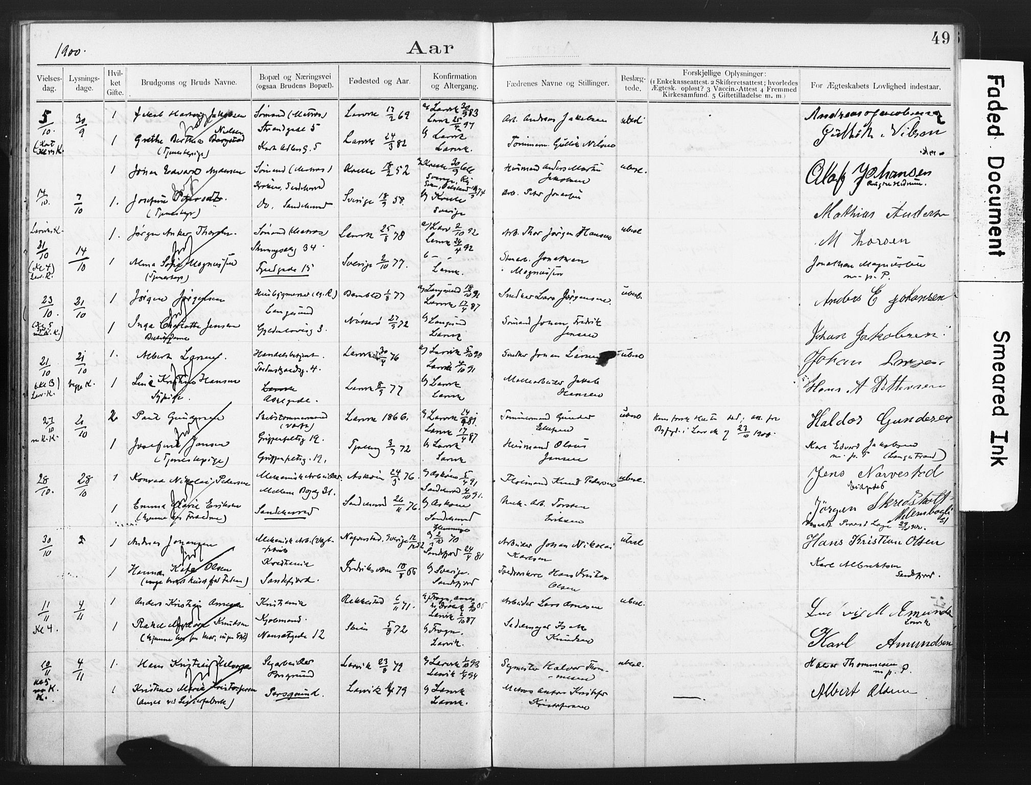 Larvik kirkebøker, AV/SAKO-A-352/H/Ha/L0002: Banns register no. 2, 1892-1907, p. 49