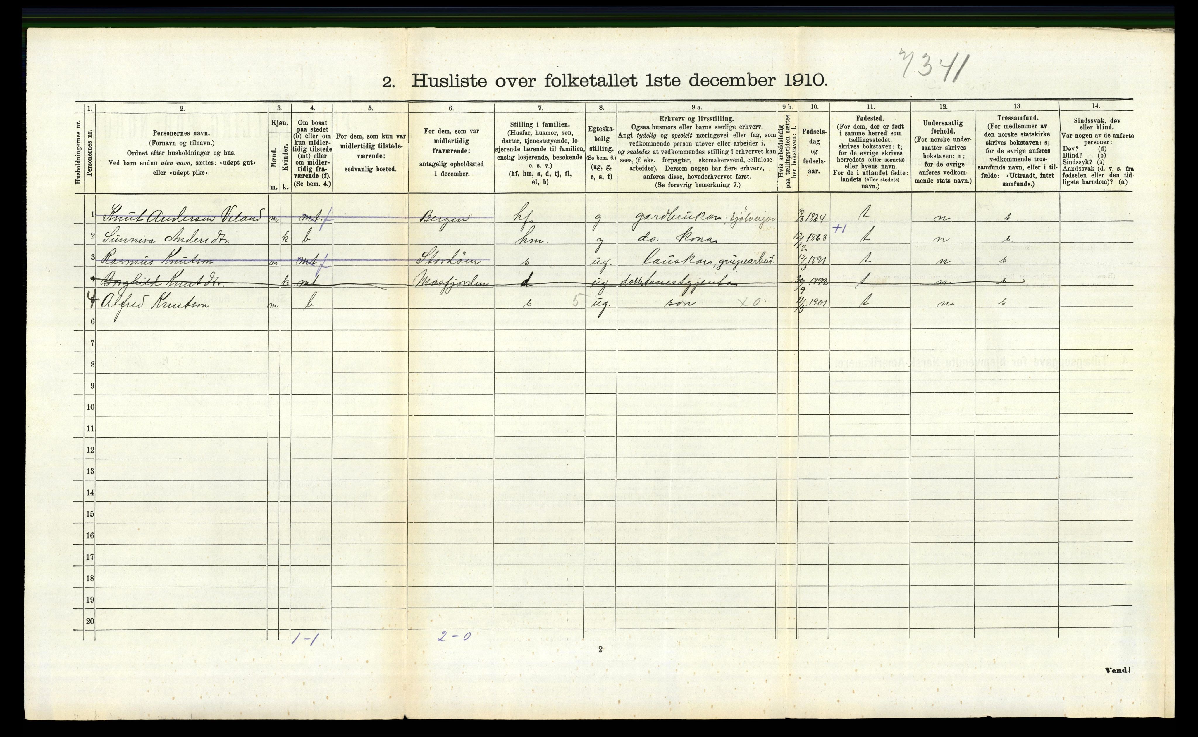 RA, 1910 census for Lindås, 1910, p. 1331