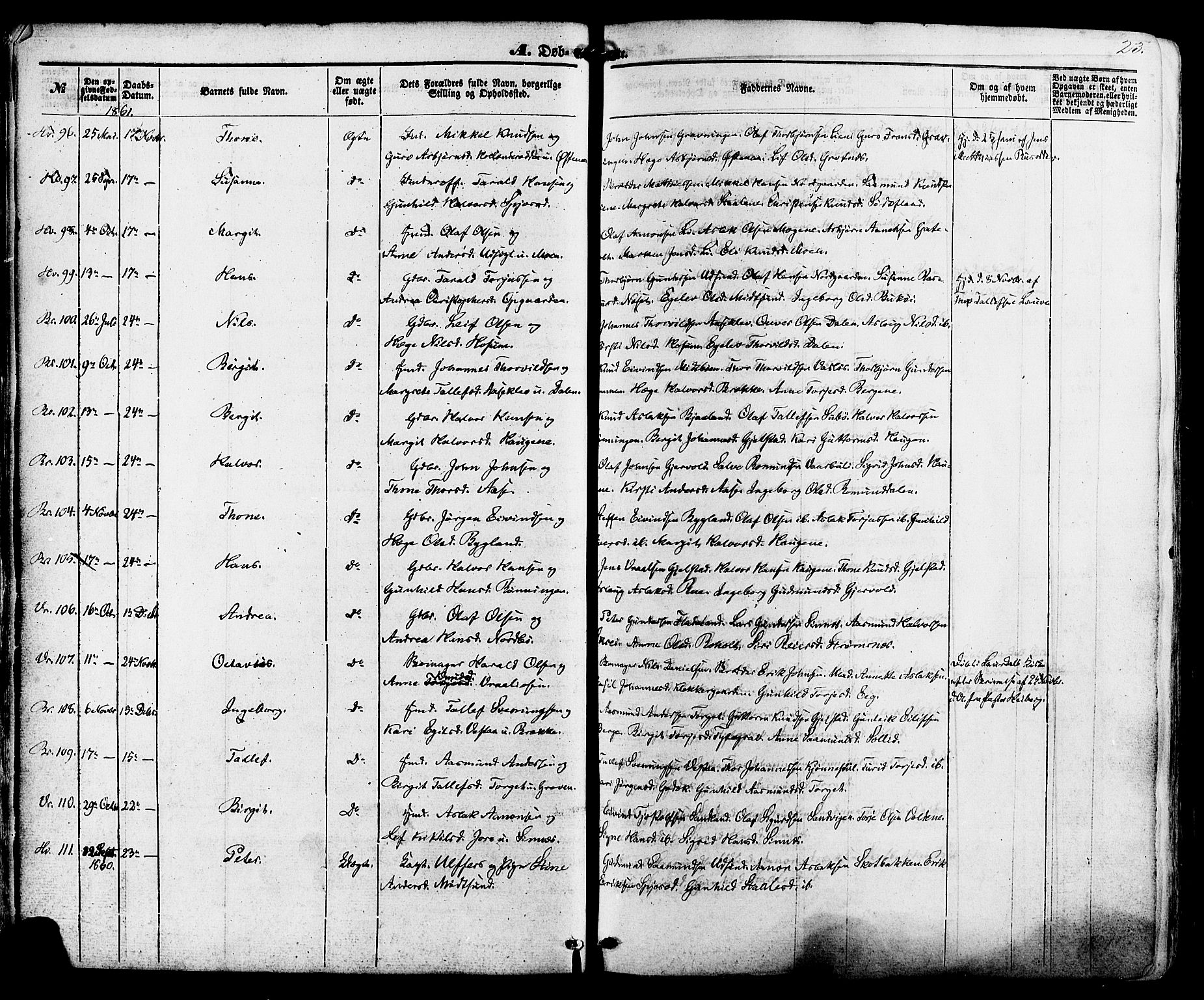 Kviteseid kirkebøker, AV/SAKO-A-276/F/Fa/L0007: Parish register (official) no. I 7, 1859-1881, p. 23