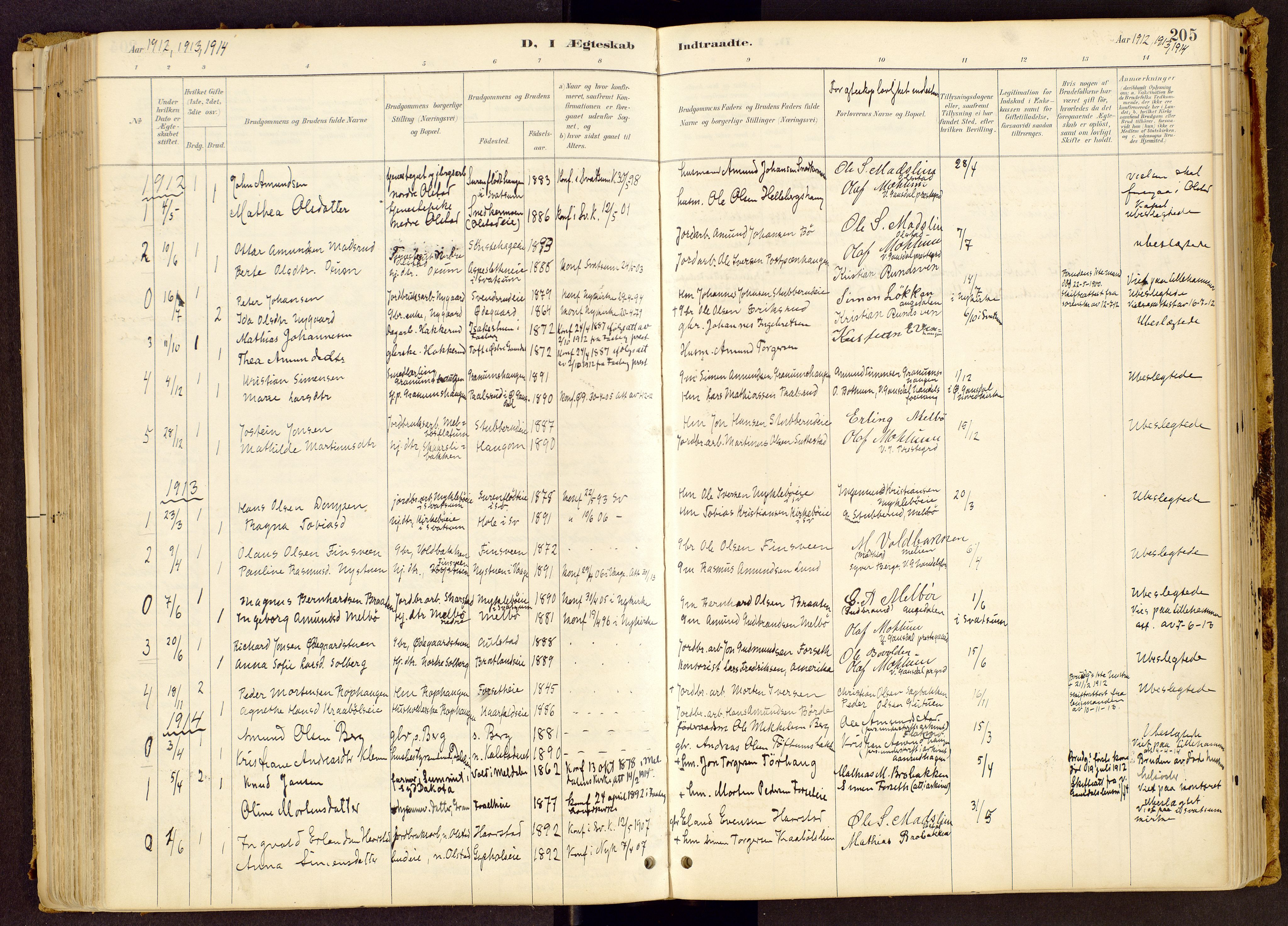 Vestre Gausdal prestekontor, SAH/PREST-094/H/Ha/Haa/L0001: Parish register (official) no. 1, 1887-1914, p. 205