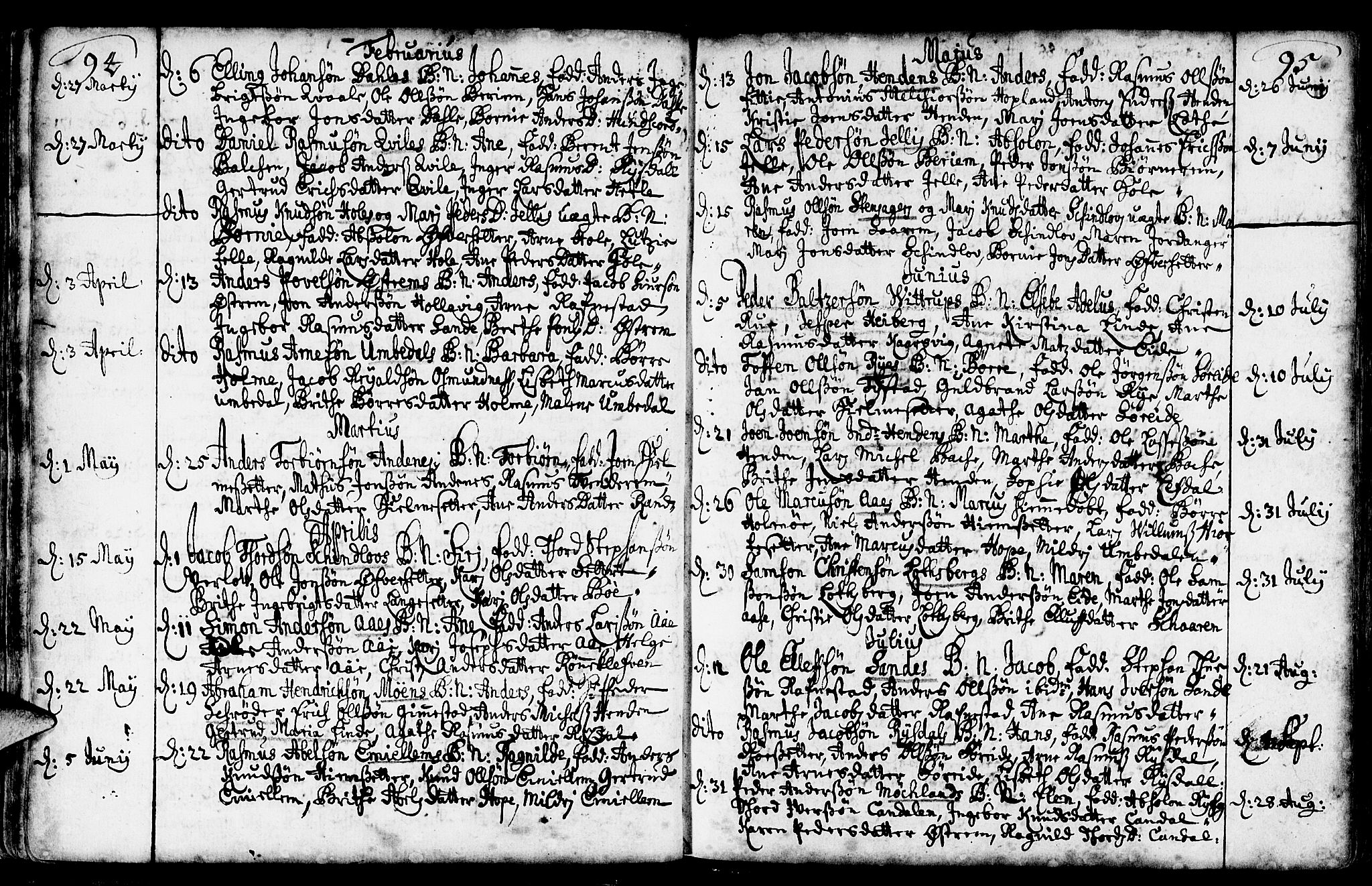 Gloppen sokneprestembete, AV/SAB-A-80101/H/Haa/Haaa/L0002: Parish register (official) no. A 2, 1712-1735, p. 94-95