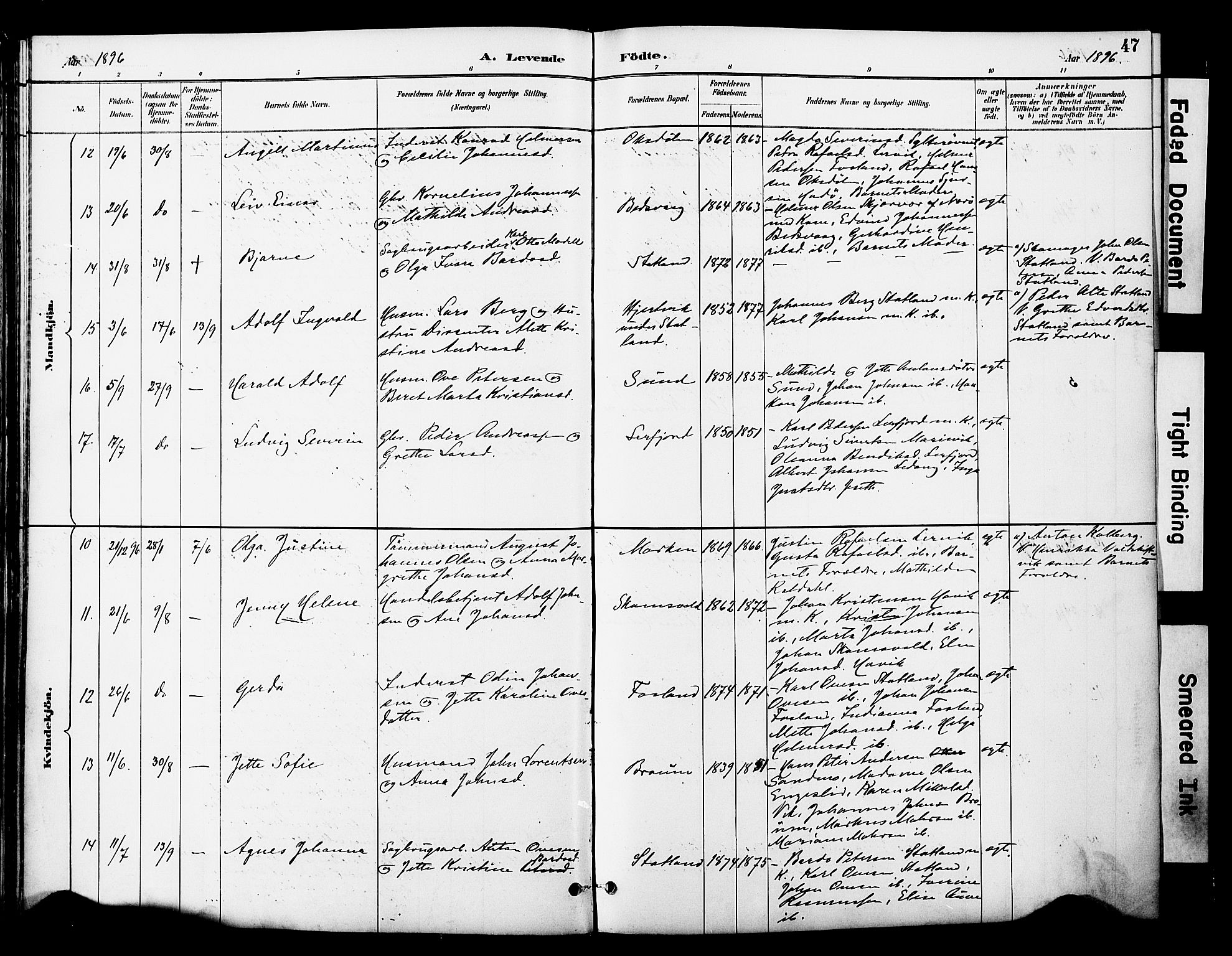 Ministerialprotokoller, klokkerbøker og fødselsregistre - Nord-Trøndelag, AV/SAT-A-1458/774/L0628: Parish register (official) no. 774A02, 1887-1903, p. 47