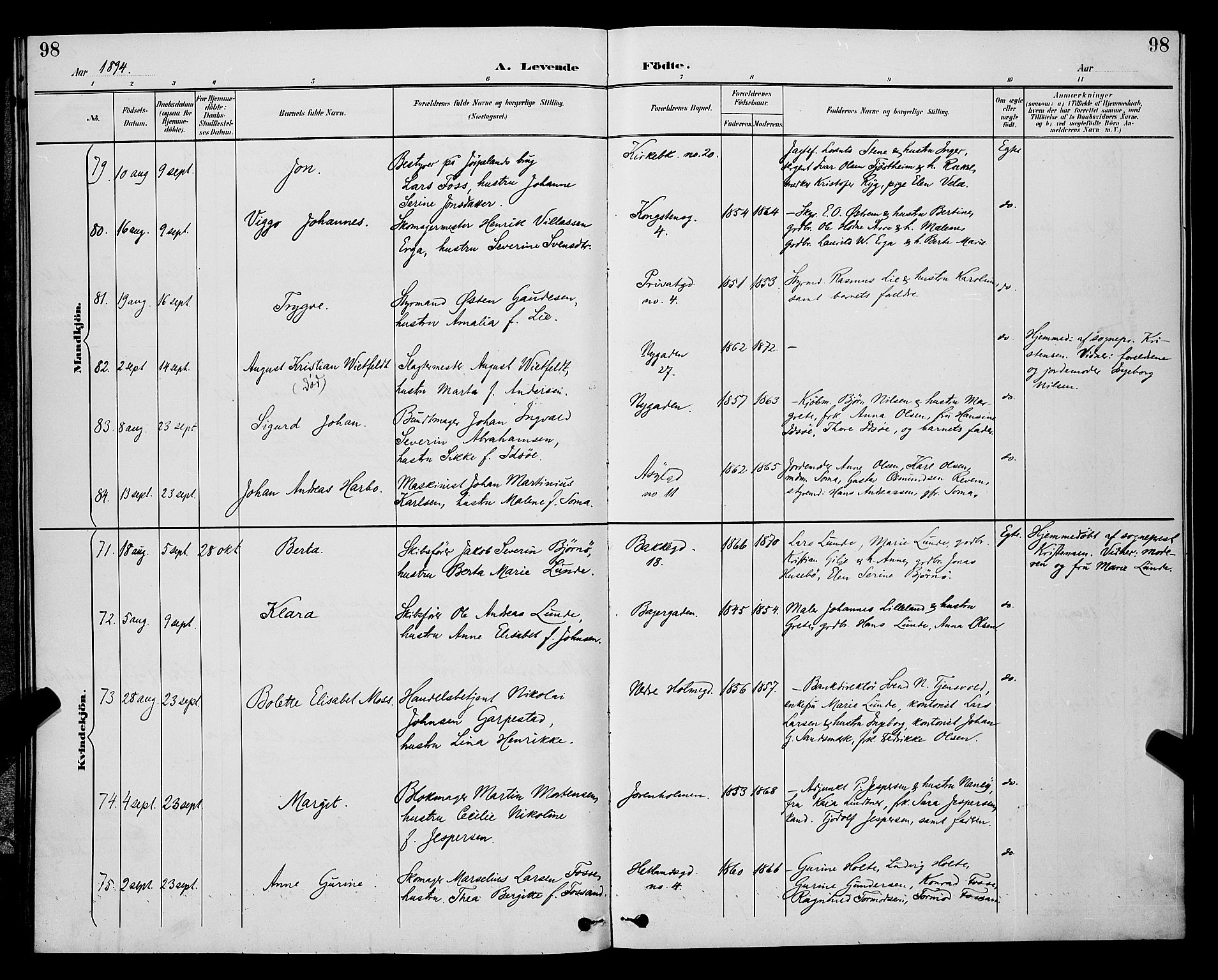 St. Petri sokneprestkontor, SAST/A-101813/001/30/30BB/L0006: Parish register (copy) no. B 6, 1890-1897, p. 98