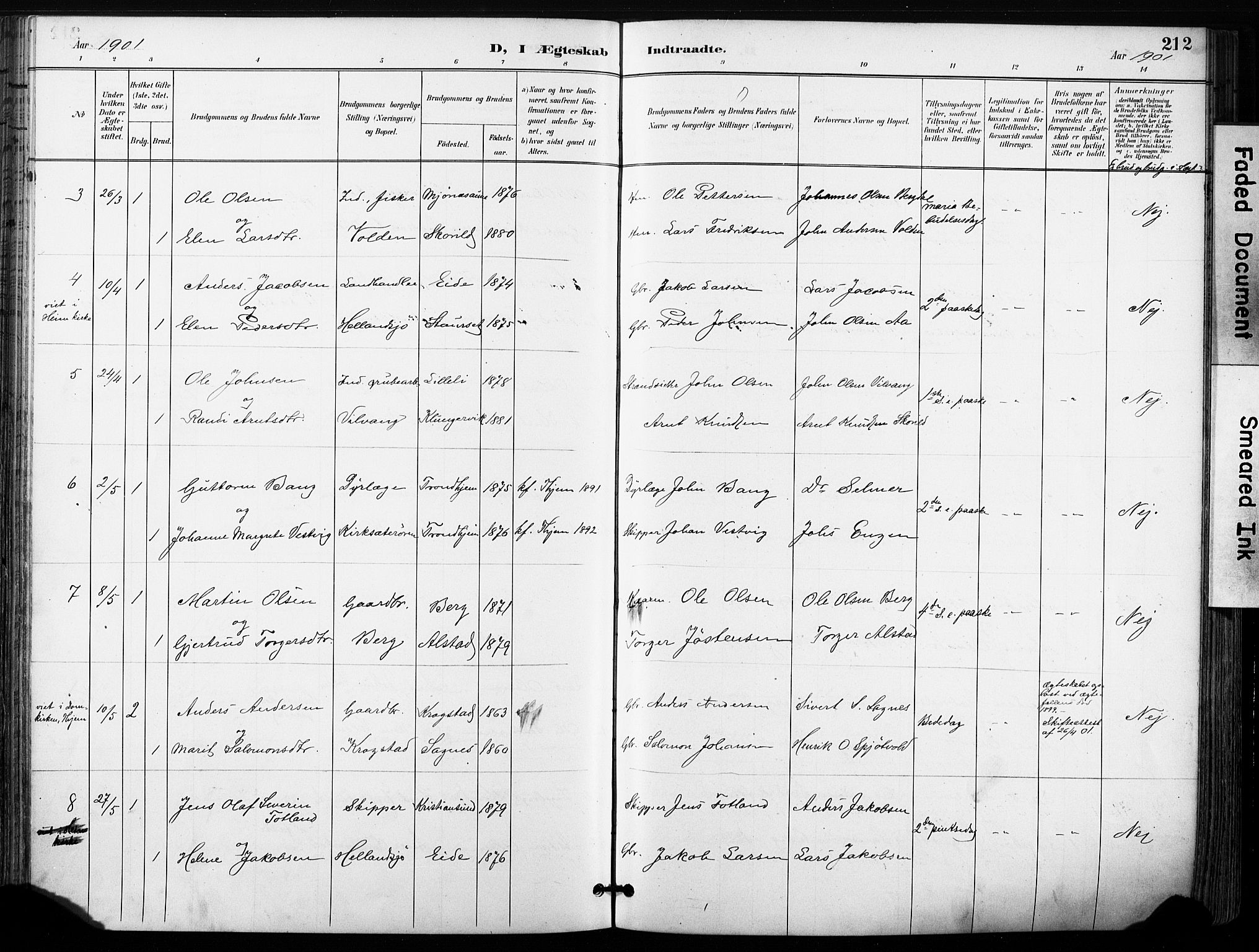 Ministerialprotokoller, klokkerbøker og fødselsregistre - Sør-Trøndelag, AV/SAT-A-1456/630/L0497: Parish register (official) no. 630A10, 1896-1910, p. 212