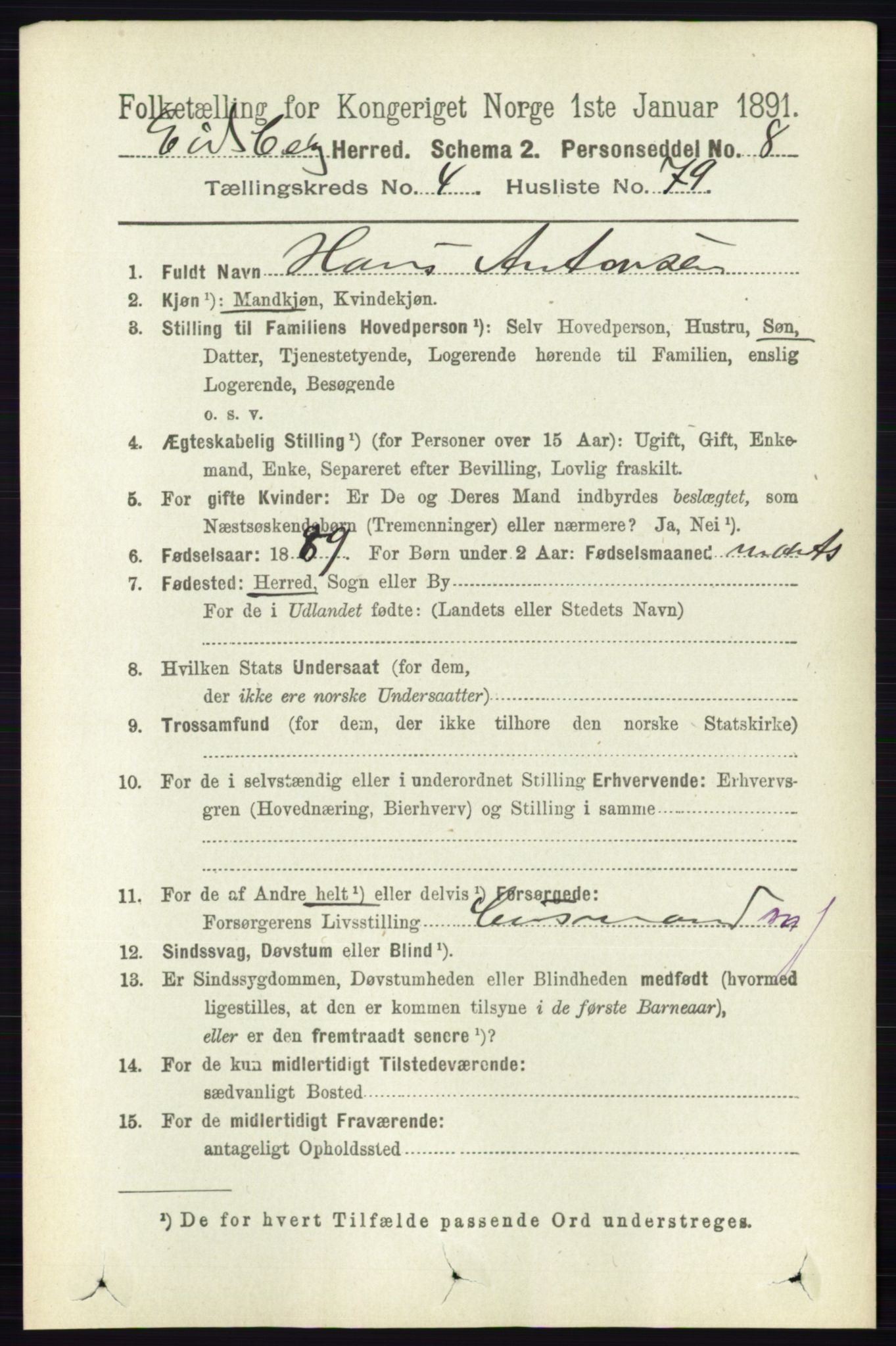 RA, 1891 census for 0125 Eidsberg, 1891, p. 2857