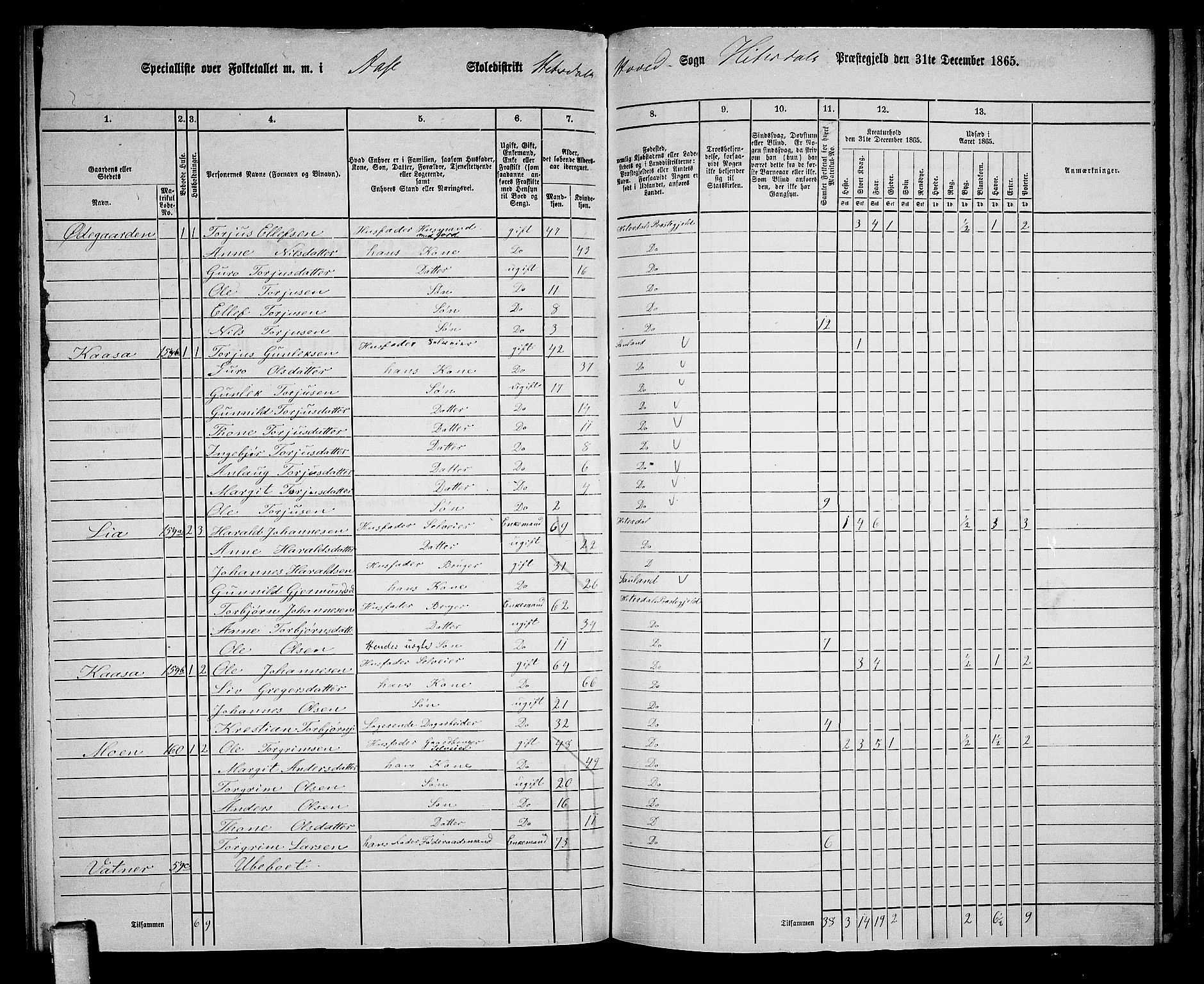 RA, 1865 census for Heddal, 1865, p. 122